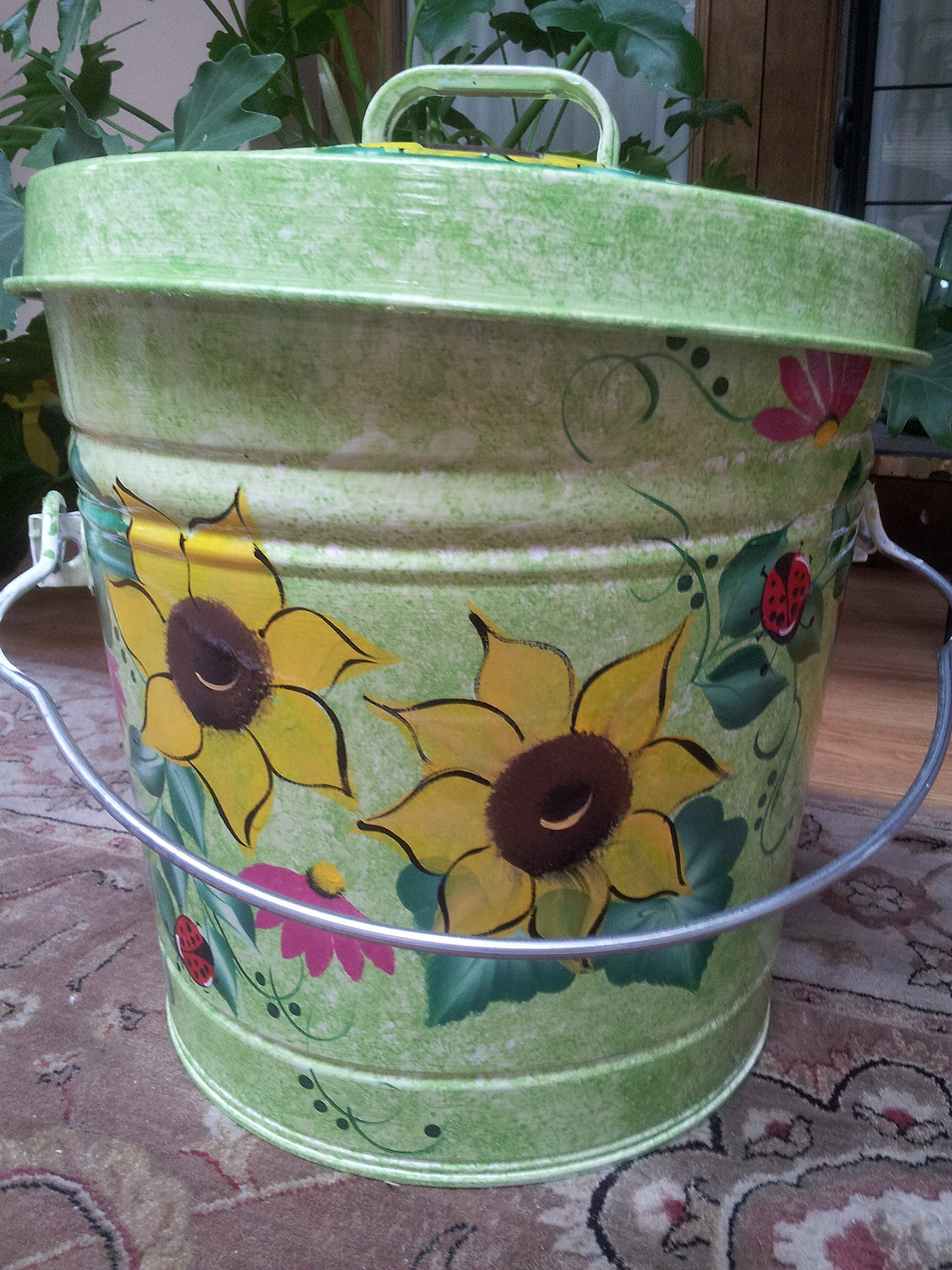 6 Gallon Hand Painted Decorative Trash Can - Elegant Waste Bin for Kitchen, Bathroom & Office - Eco-Friendly Garbage Can with Lid - Perfect for Home Decor and Waste Management