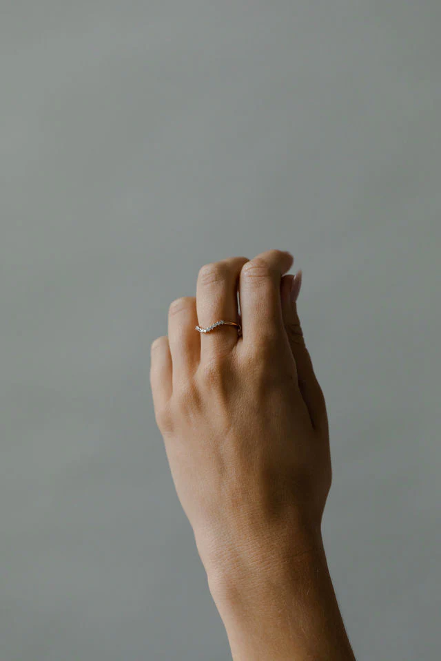 Ida Diamond Curved Wedding Band Ring - 14K White Gold Dainty Stackable Ring for Women - Perfect for Engagement, Anniversary & Everyday Elegance