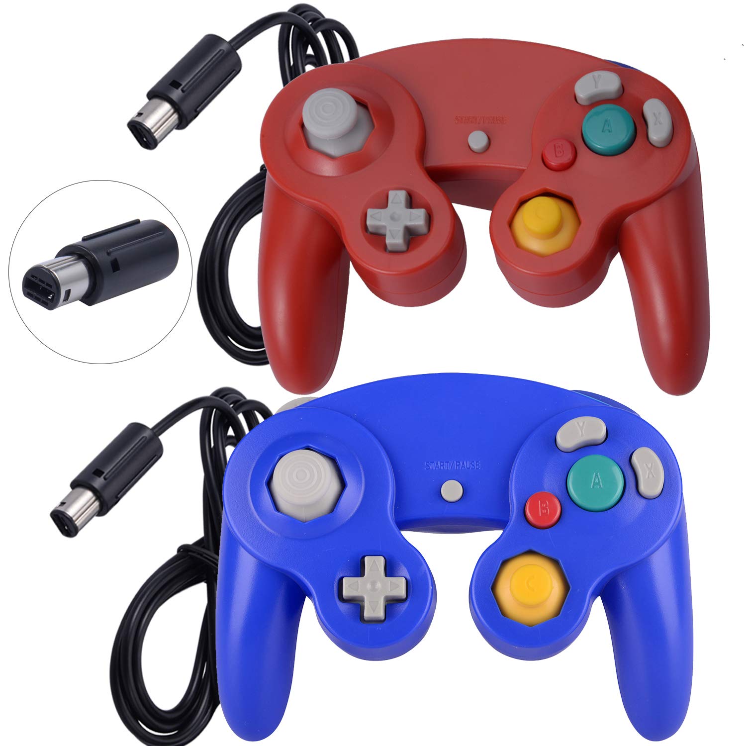 2 Pack Classic Shock Joypad Wired Controller for Wii & NGC Gamecube - Red & Blue | Perfect for Retro Gaming & Multiplayer Sessions