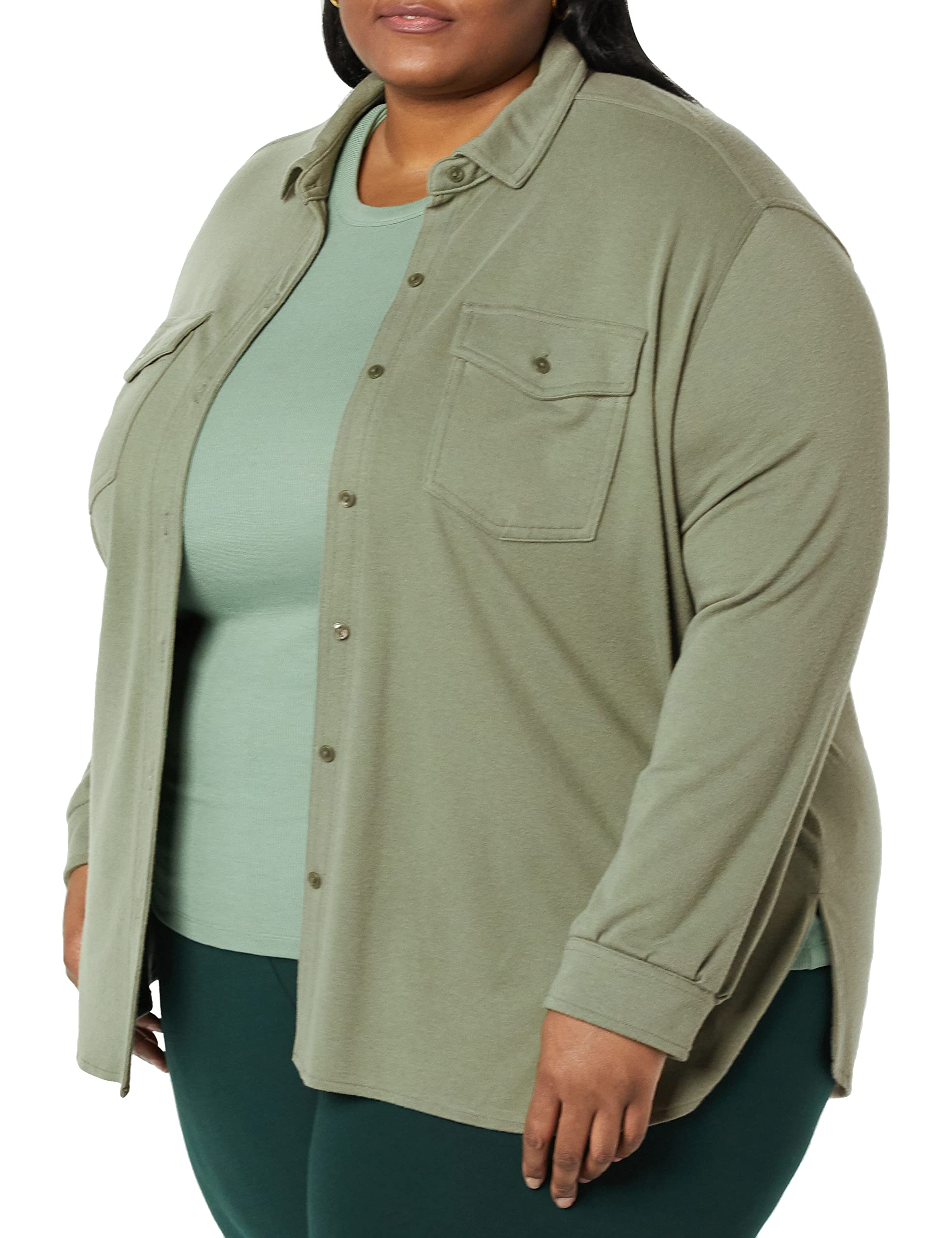 Amazon Aware Women's Utility Shirt - Plus Size Casual Button Down Top for Work, Travel & Everyday Wear | Eco-Friendly Stretch Cotton Shirt