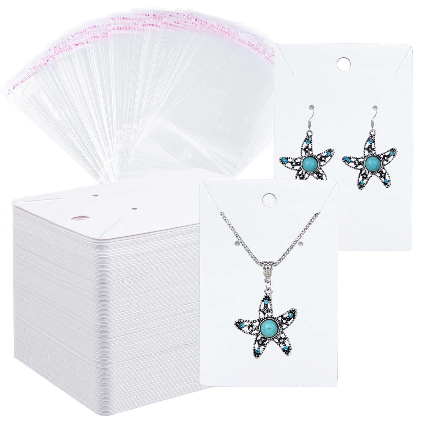 150 Pcs Earring Display Cards with Self-Seal Bags - Kraft Paper Jewelry Tag Holders for DIY Ear Studs - Perfect for Handmade Earrings, Necklaces & Small Jewelry Organization - Great for Craft Shows, Etsy Sellers & Boutique Displays (White)
