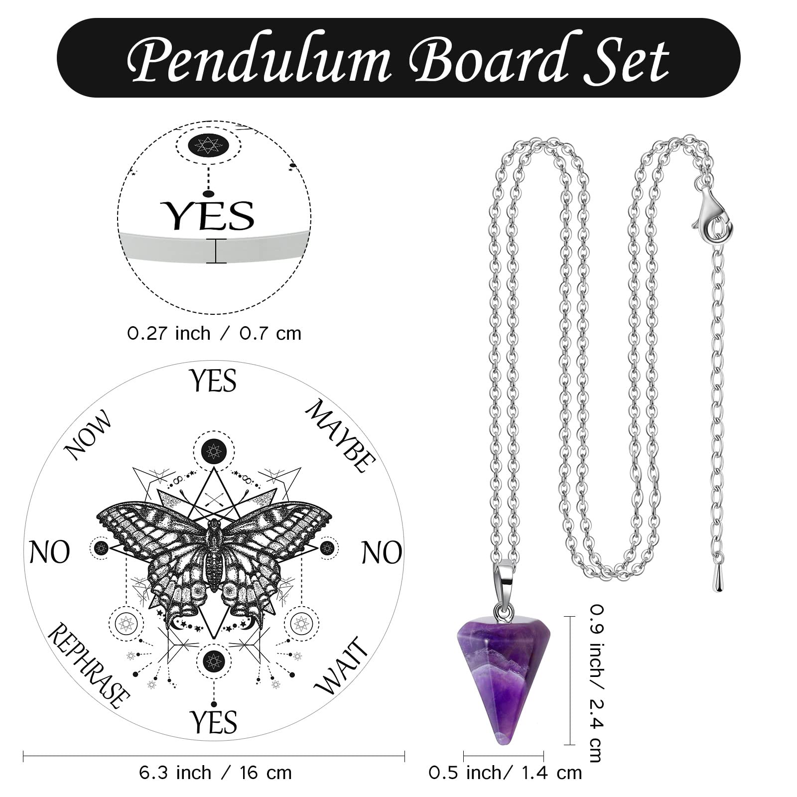 Butterfly Pendulum Board for Dowsing & Divination - Crystal Pendulum Necklace Set for Witchcraft, Altar Supplies & Metaphysical Practices - Perfect for Beginners (Ceramic Board) - Ideal for Spiritual Guidance, Energy Work & Witchcraft Rituals