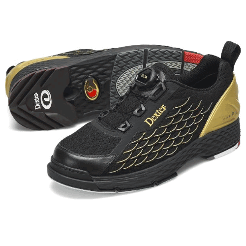 Dexter Men's THE C9 Knit BOA Black/Gold Wide Bowling Shoes - Comfortable & Durable for Competitive Play & League Nights