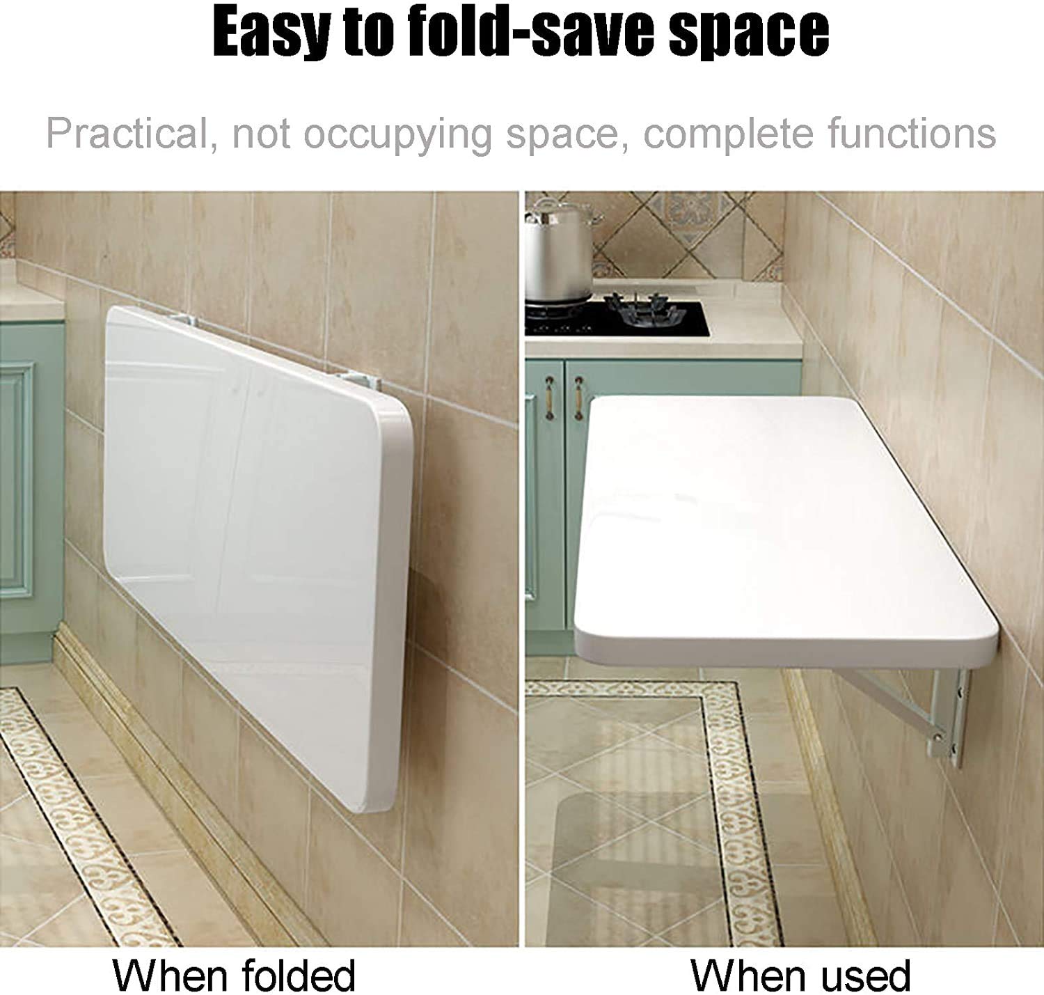 Wall-Mounted Drop-Leaf Table for Small Spaces - Space Saving Computer Workstation Desk, Floating Desk with Foldable Shelf - Perfect for Home Office, Dorm Room & Apartment Living