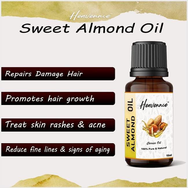 Pure Sweet Almond Carrier Oil for Skin & Hair Care - 10ml | Moisturizing, Nourishing & Soothing | Perfect for Massage, Aromatherapy & DIY Beauty Recipes