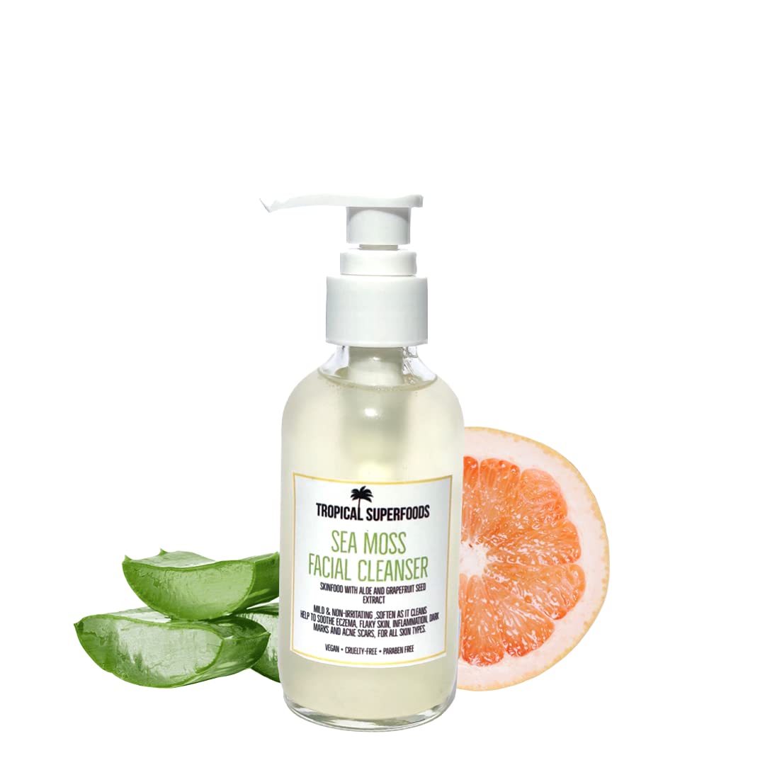 Organic Sea Moss Face Wash with Aloe Vera & Grapefruit Seed Extract - Collagen Boosting Facial Cleanser for Acne-Prone & Sensitive Skin - Daily Skincare Routine for Glowing Complexion