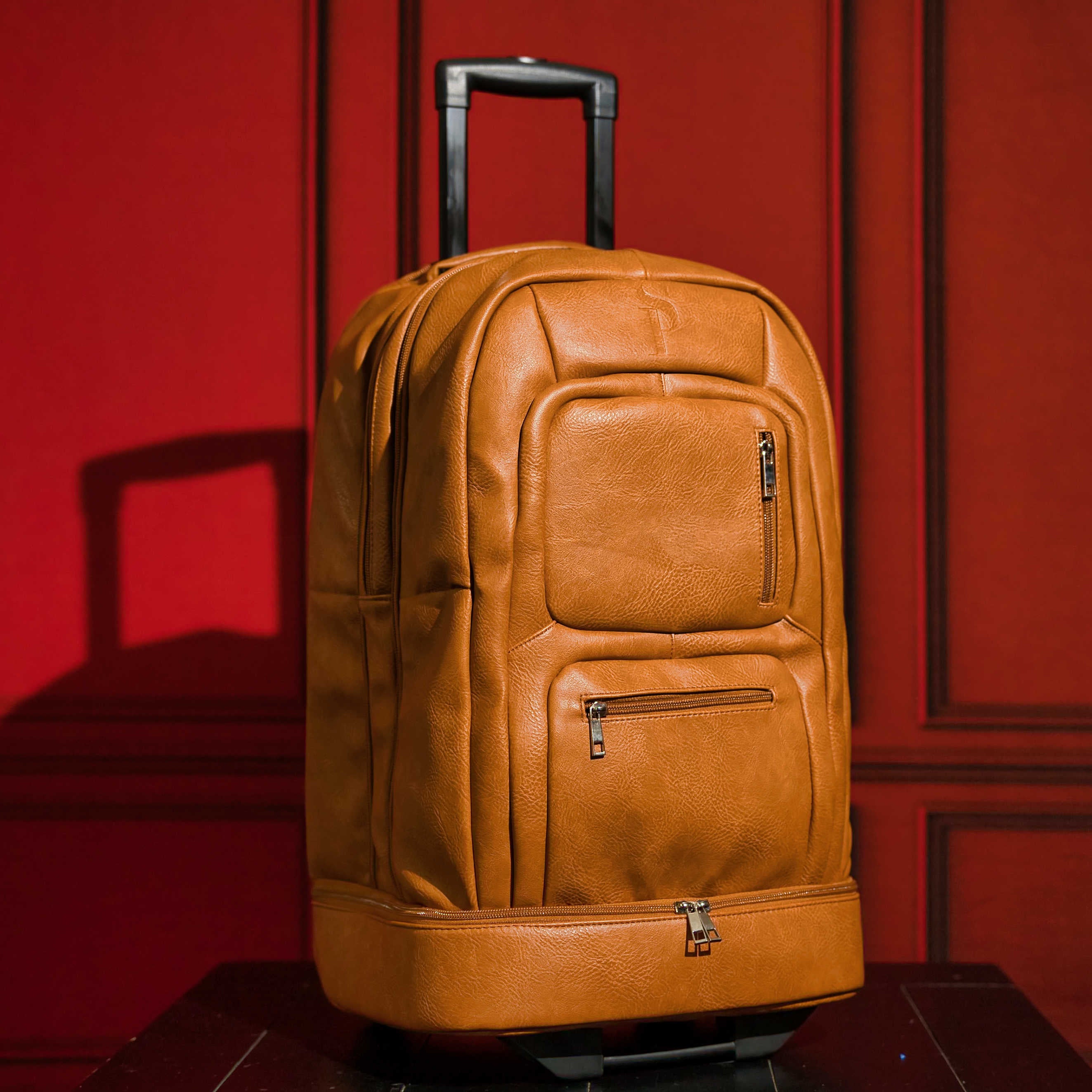 Premium Brown Leather Rolling Carry-On Luggage Set - Stylish & Durable Travel Suitcase for Business Trips & Vacations - Perfect for Air Travel & Weekend Getaways