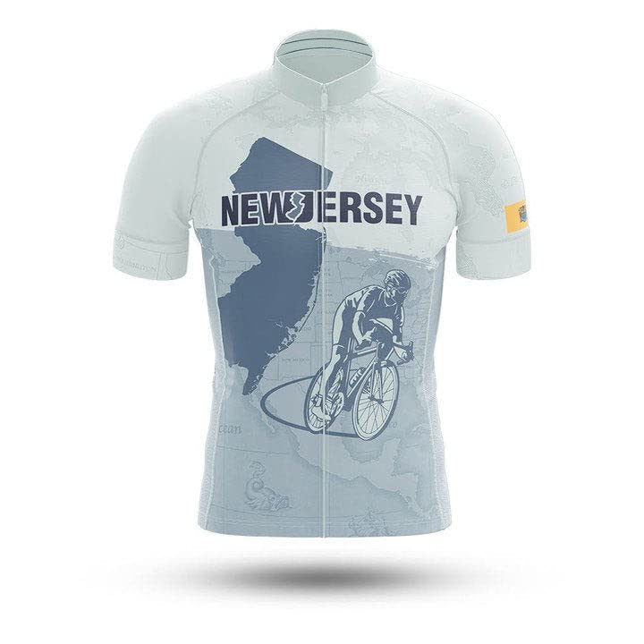 ZOLO GIFTS Men's Cycling Jersey - New Jersey State Printed Short Sleeve Bike Shirt with Pocket - Breathable & Moisture Wicking for Road Biking & Outdoor Sports