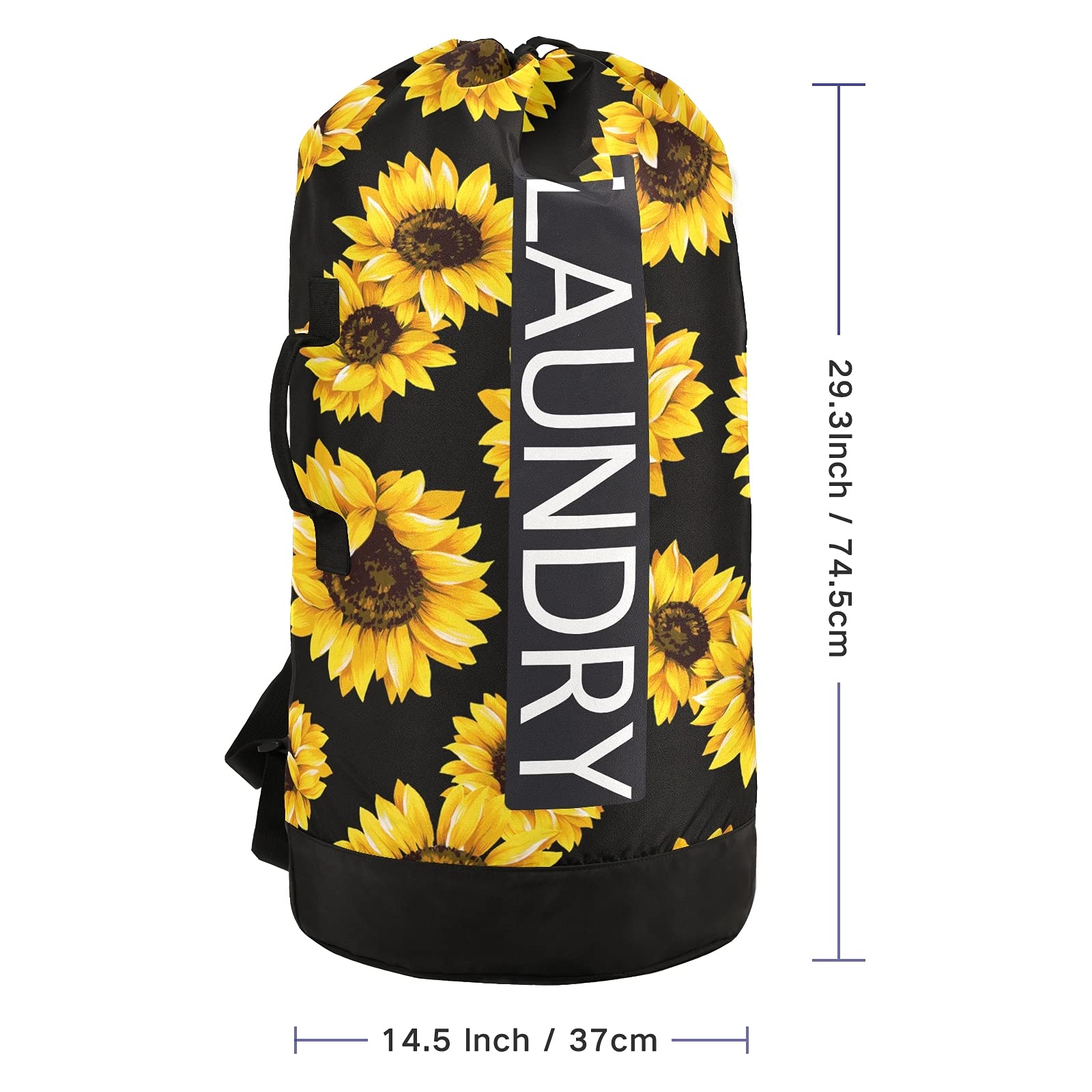 Black Mesh Laundry Backpack - Sunflower Design Wash Bag for Dirty Clothes | College, Travel, Camping & Dorm Essentials | Perfect for Laundry Day, Gym & Sports Gear Storage