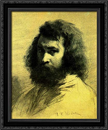 Self-Portrait 20x24 Black Ornate Wood Framed Canvas Art by Jean Francois Millet - Classic Wall Decor for Living Room, Bedroom & Office