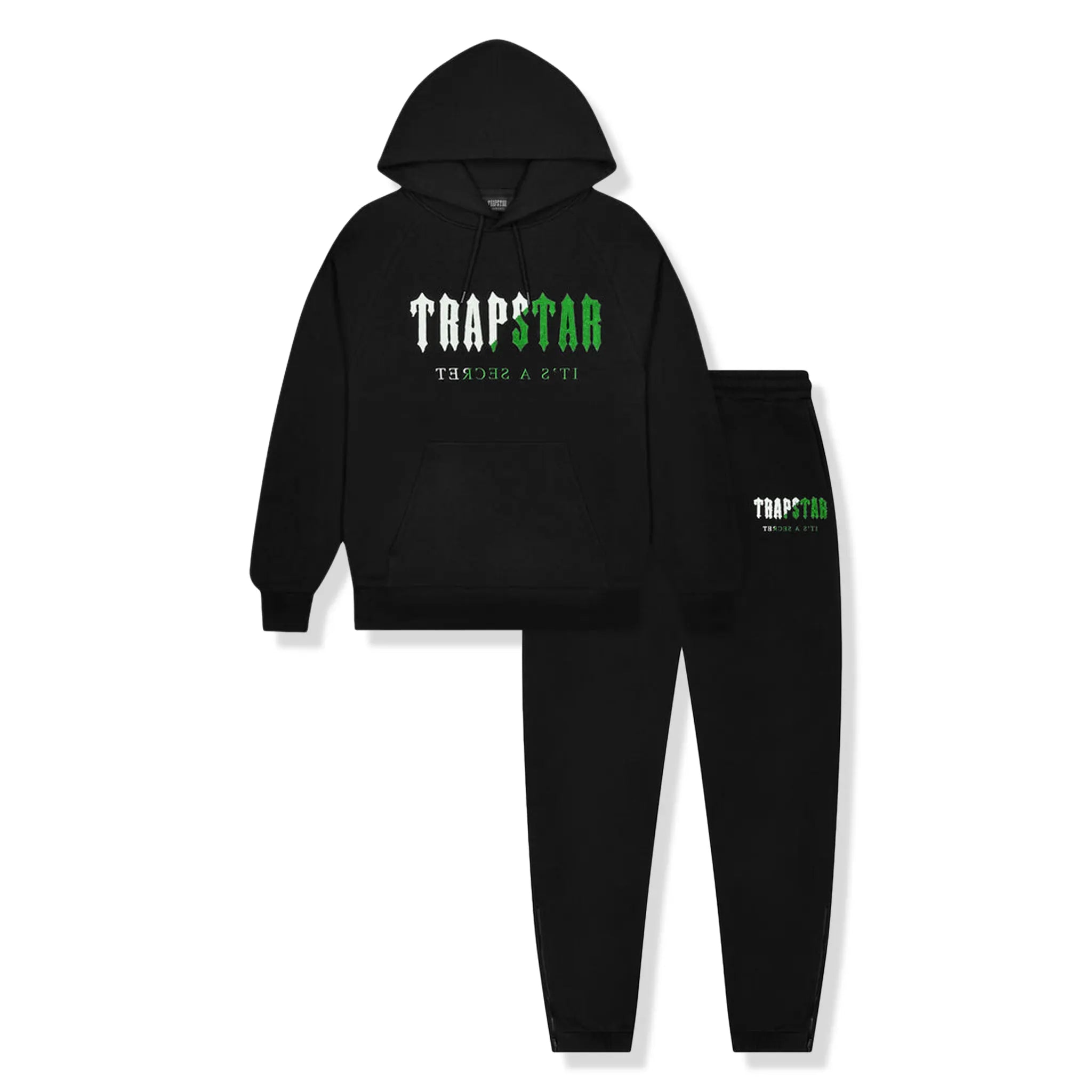 Trapstar Chenille Decoded Black Green Tracksuit for Men - Stylish Hoodie & Joggers Set - Perfect for Streetwear, Gym & Casual Outfits