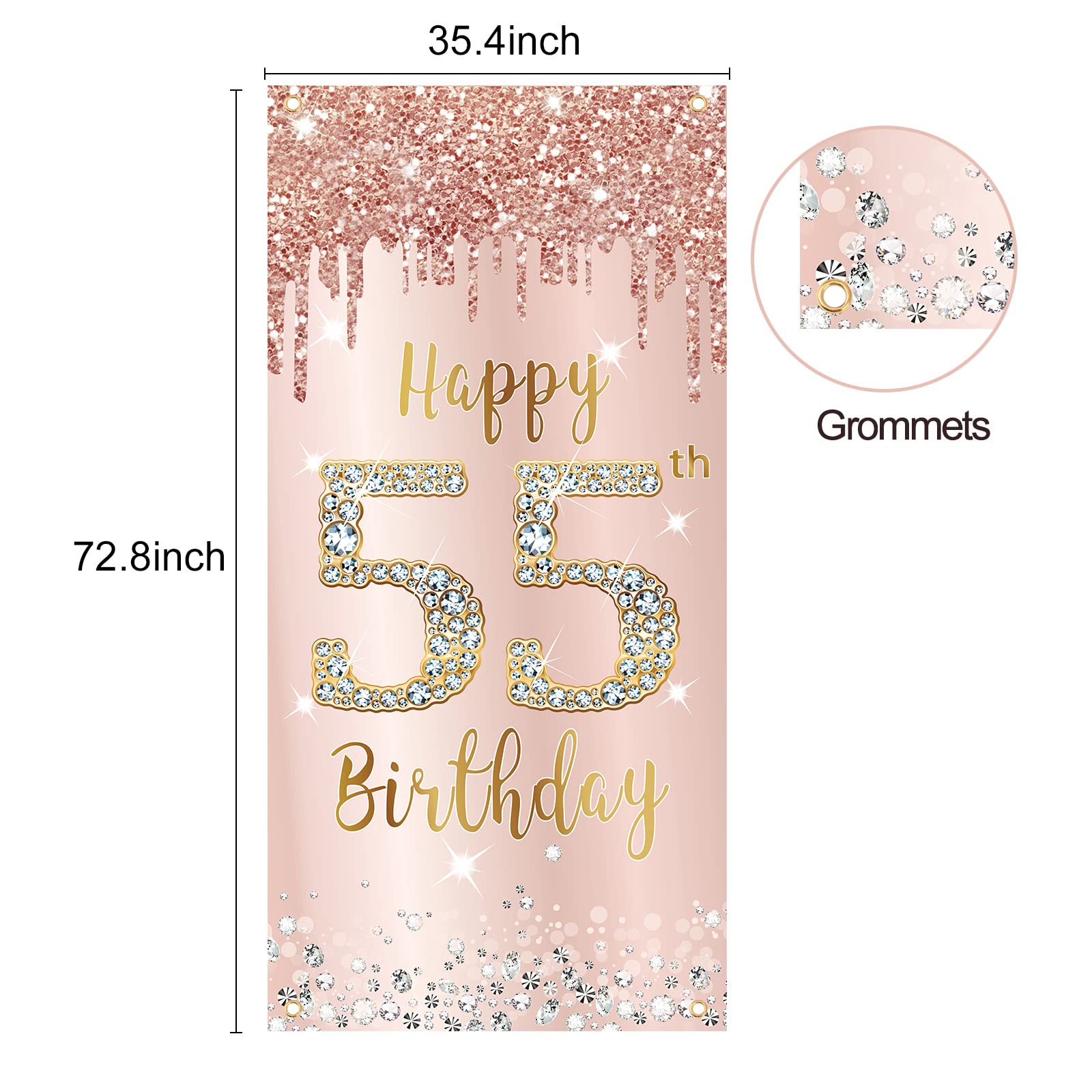Happy 55th Birthday Decorations for Women - Pink Rose Gold Door Banner & Backdrop Sign | Large 55 Year Old Party Supplies | Perfect for Birthday Parties, Milestone Celebrations & Home Decor