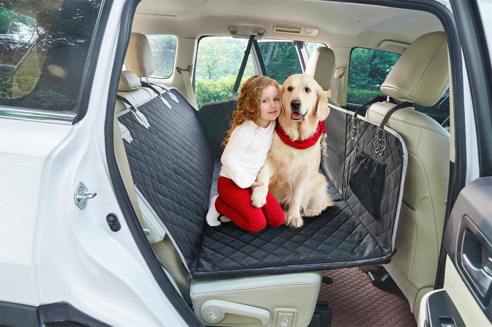 Waterproof Dog Car Seat Cover with Hard Bottom - Back Seat Extender & Pet Hammock for Cars, SUVs, Trucks | Durable Travel Bed for Dogs, Camping & Road Trips