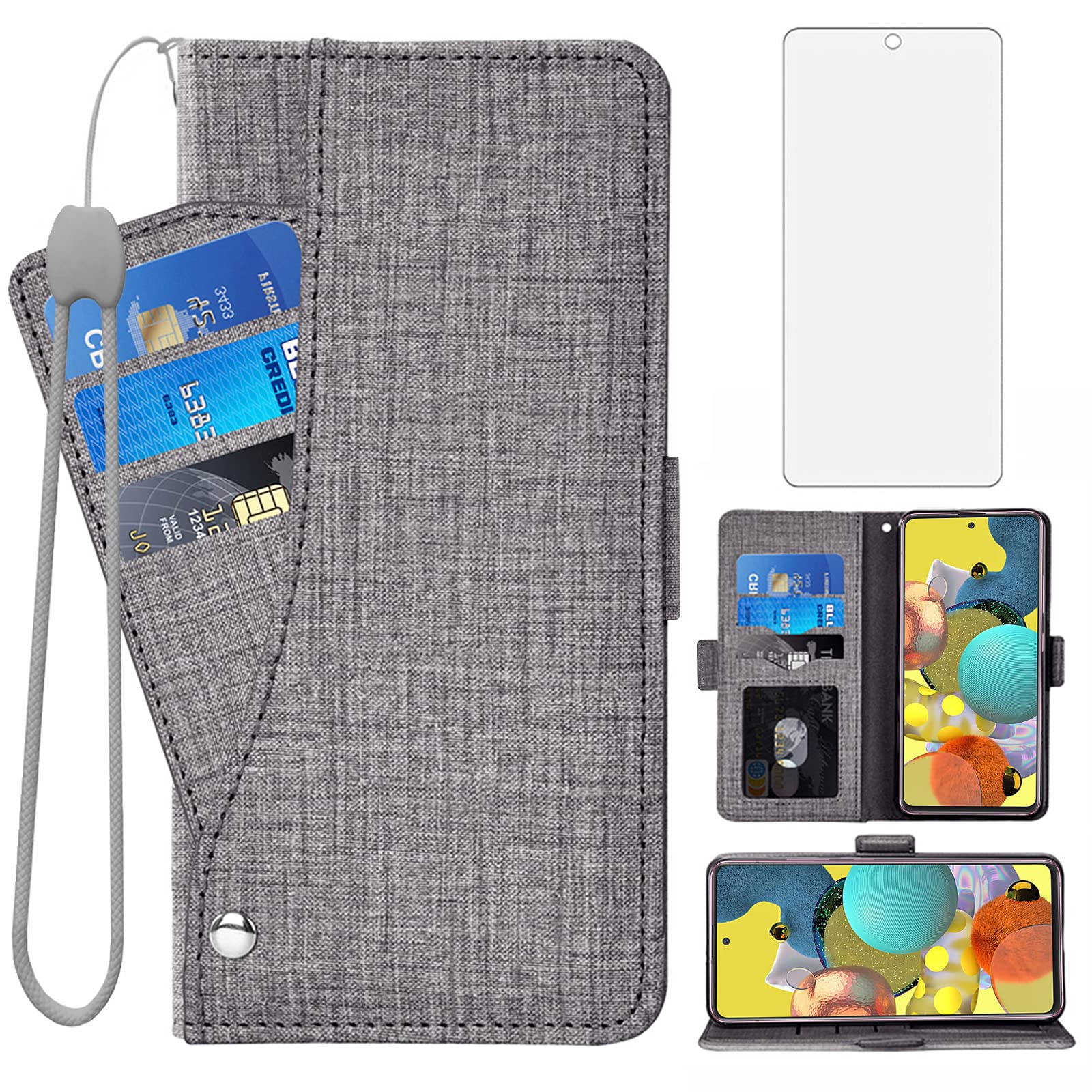 **ASUWISH Samsung Galaxy A51 5G Wallet Case with Tempered Glass Screen Protector & Card Holder – Compatible with Verizon A51 5G UW, Glaxay 51A, G5, Gaxaly S51 – Stylish Flip Cover for Men & Women (Gray) – Perfect for Daily Use, Travel, and Work**