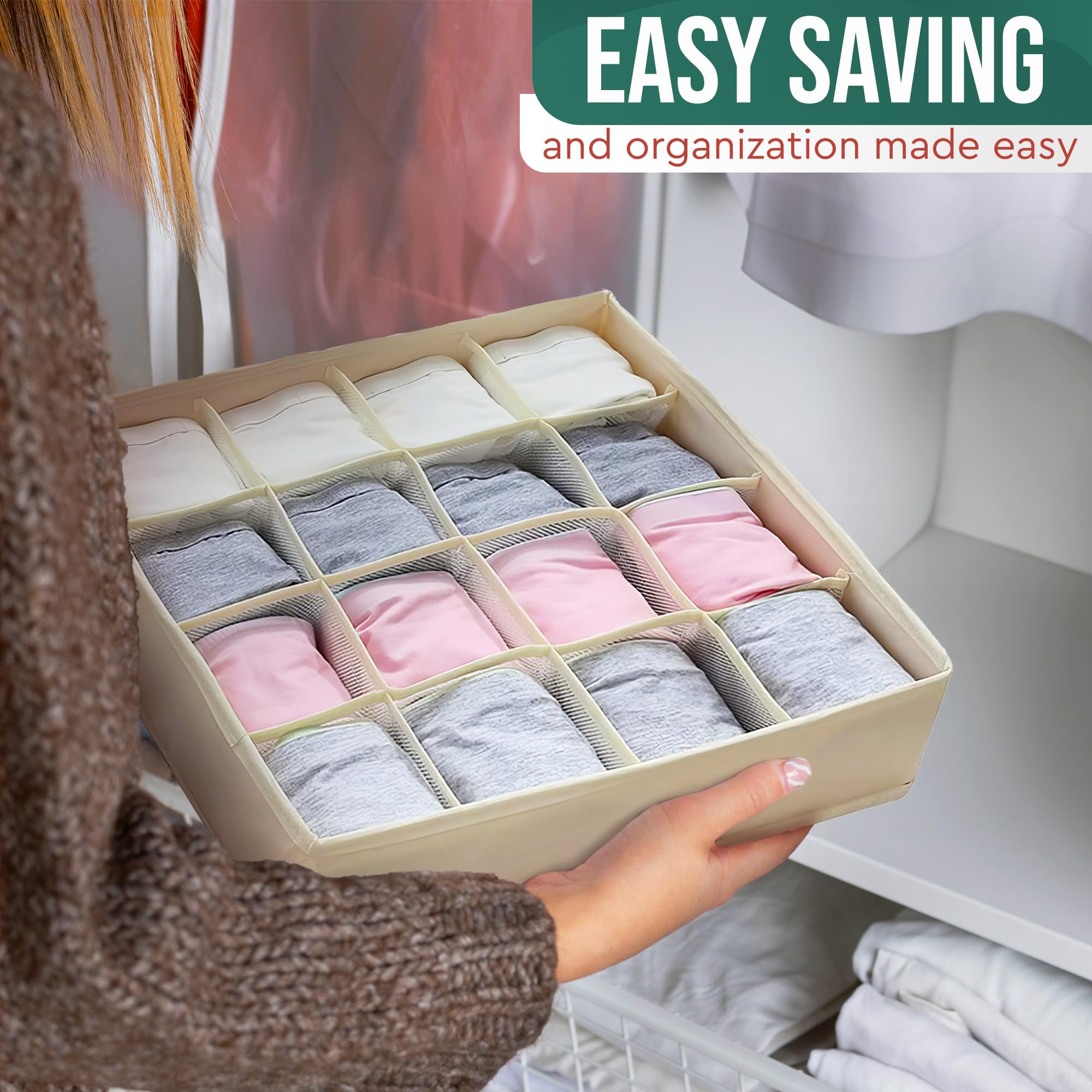 2-Pack Dresser Drawer Organizers for Underwear & Socks - 40-Cell Closet Storage Divider for Bedroom, Bathroom, and Wardrobe Organization - Perfect for Sock Drawer, Underwear Storage, and Closet Tidying