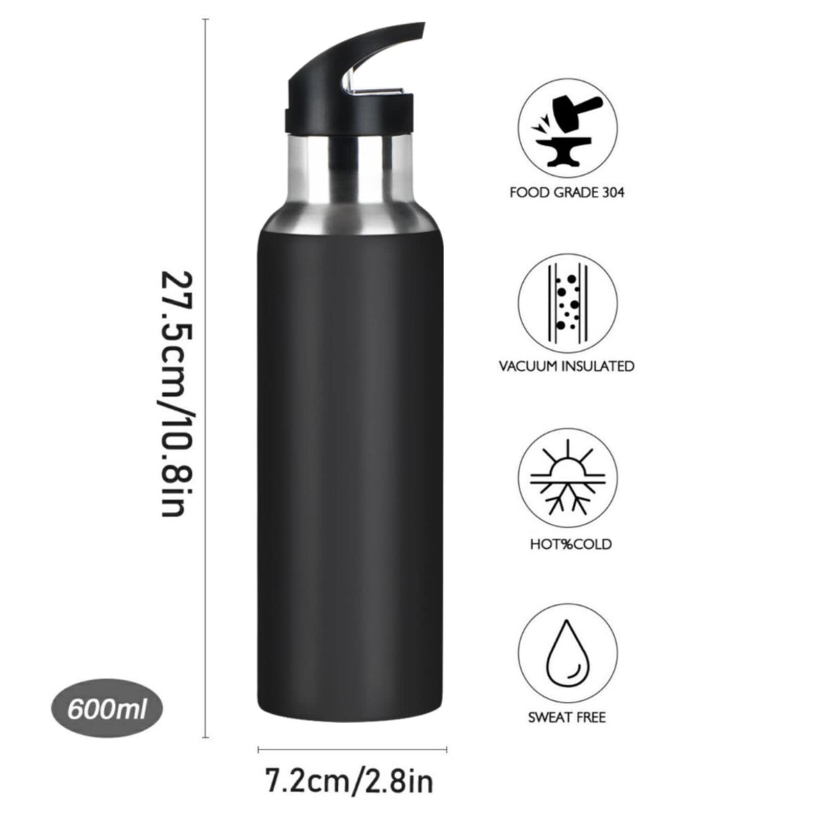 Rainbow Pug Dog Water Bottle - 20oz Stainless Steel Vacuum Insulated with Straw Lid, Cute Polka Dot Animal Design - Perfect for School, Gym, Hiking & Outdoor Activities