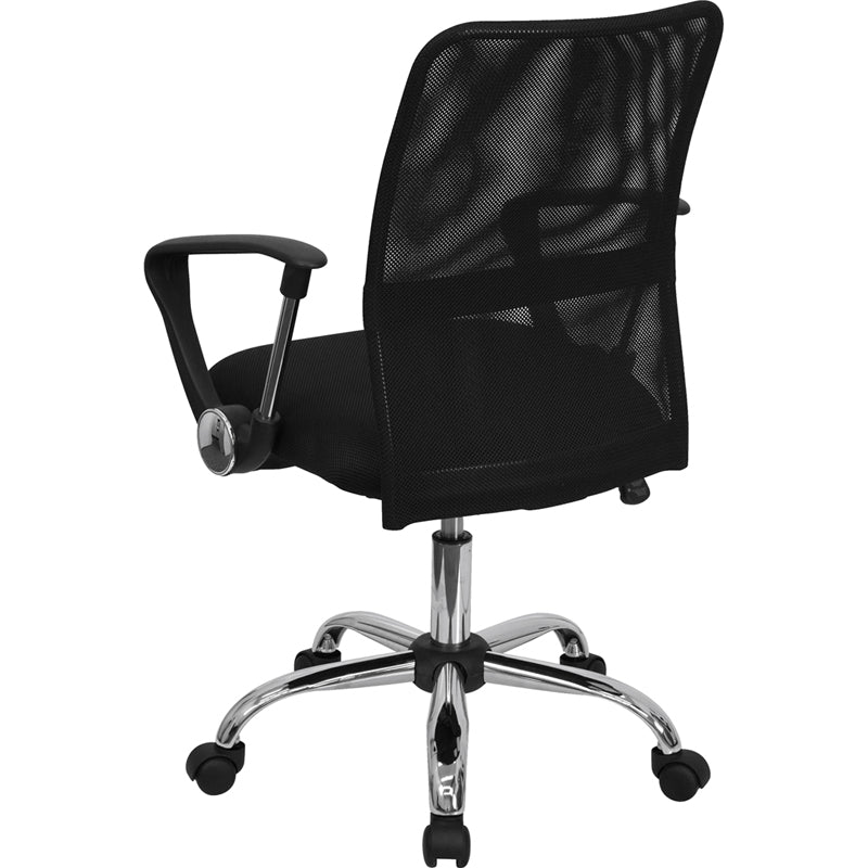 Ergonomic FLASH Jenkins Mid Back Mesh Office Chair with Lumbar Support & Adjustable Arms - Black Swivel Task Chair for Home Office, Gaming & Workspace Comfort