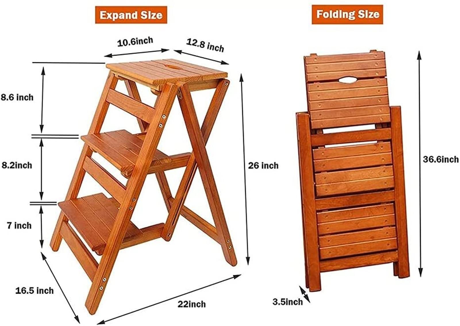 FADUNI 3-Step Wooden Folding Step Stool for Home, Library & Garden - Heavy Duty Indoor Climbing Stool with Non-Slip Surface | Perfect for Kitchen, Bathroom, Kids Room & Shelf Access