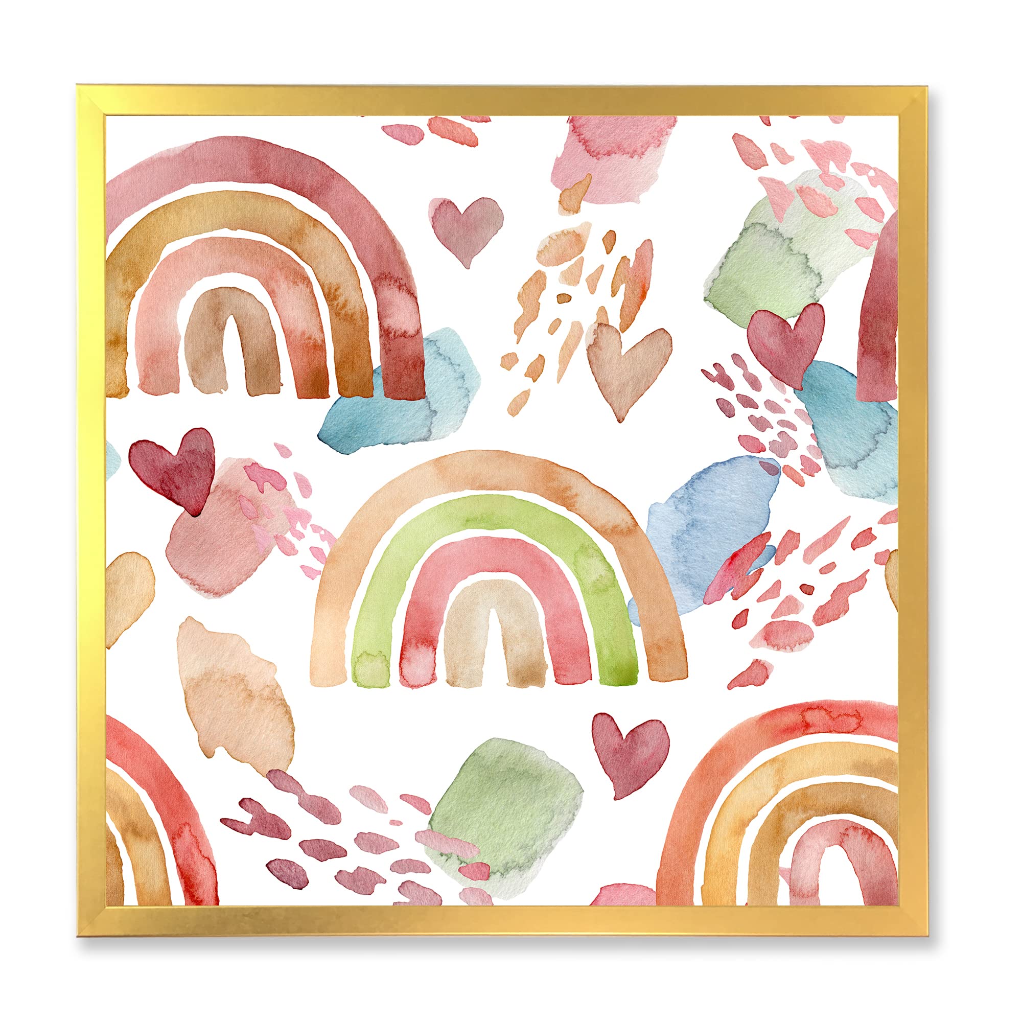 DesignQ Multicolored Rainbows Clouds and Hearts Framed Wall Art for Kids - Perfect for Nursery, Playroom & Children's Bedroom Decor