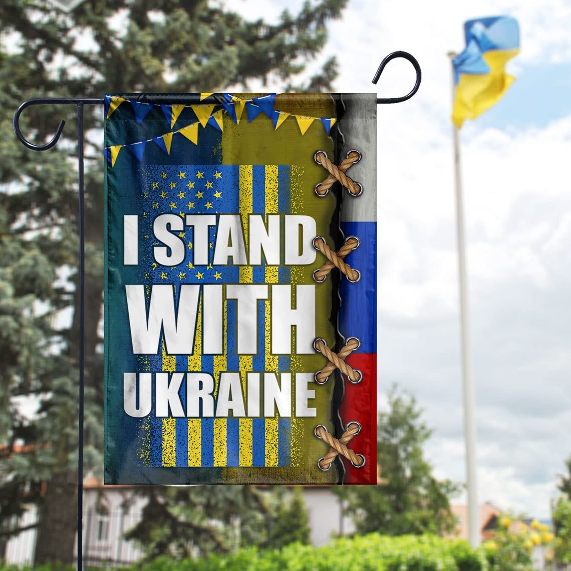 Stand With Ukraine US Flag - Vintage Ukrainian Lover Double Sided 12x18 Inch - American Ukrainian Solidarity Yard Flag for House, Garden, Indoor & Outdoor - Perfect Ukraine Support Gift for Patriotism & Prayer