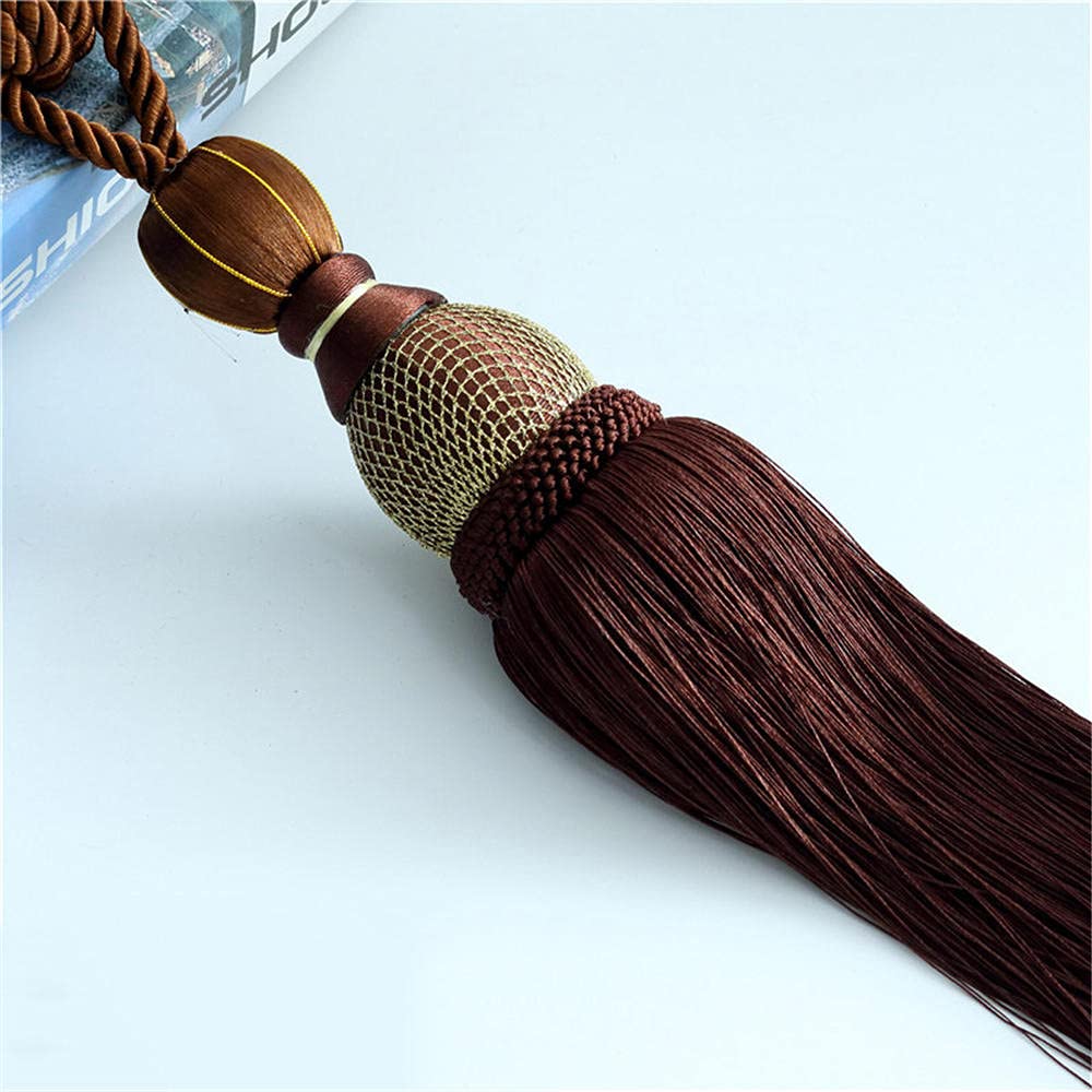 Hand-Woven Braided Curtain Tiebacks - Pair of Deep Coffee Single Ball Tassel Holdbacks for Window Drapery | Elegant Home Decor Accessories for Living Room, Bedroom & Office
