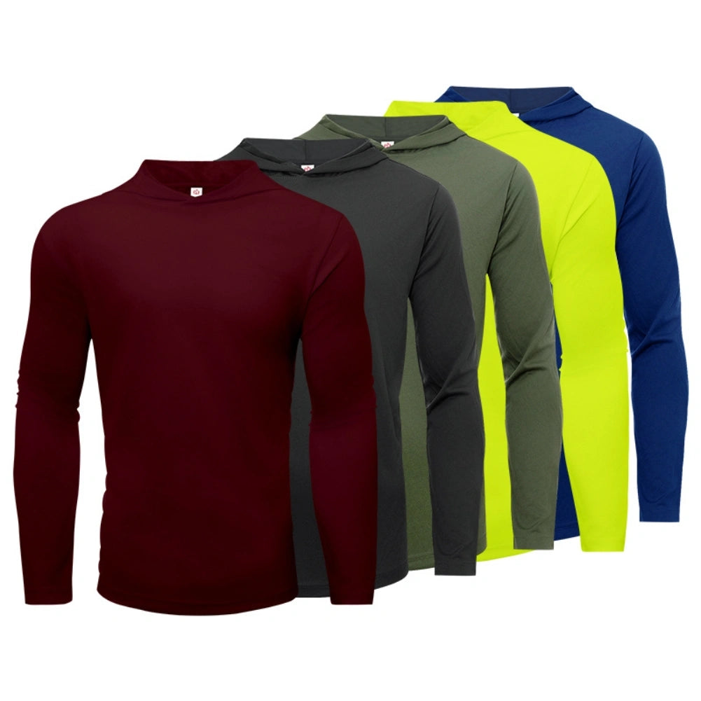 5 Pack Men's Performance Long Sleeve Hooded T-Shirts - Moisture Wicking, Breathable Workout Shirts for Gym, Running & Outdoor Activities