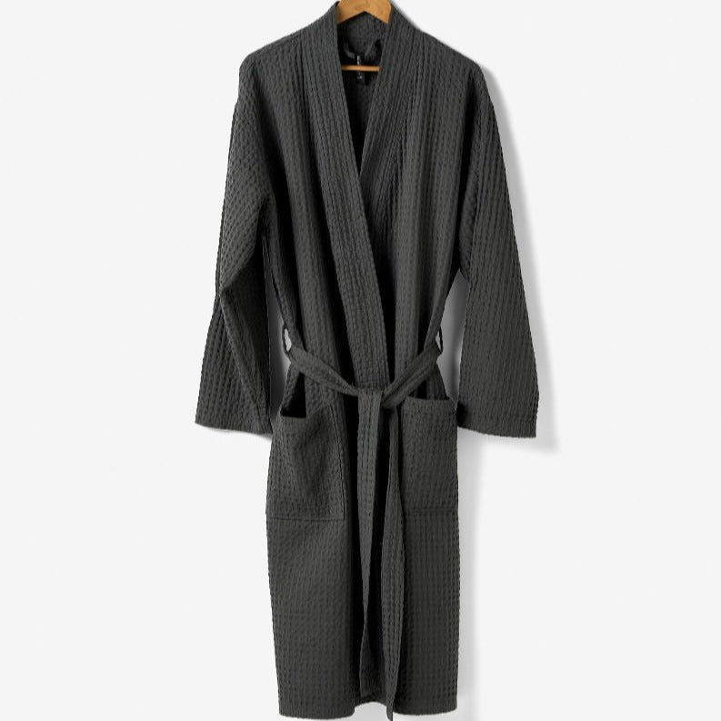 Premium Keaton Charcoal Waffle Bathrobe by Linen House - Soft & Absorbent Cotton Robe for Spa, Hotel & Home Relaxation