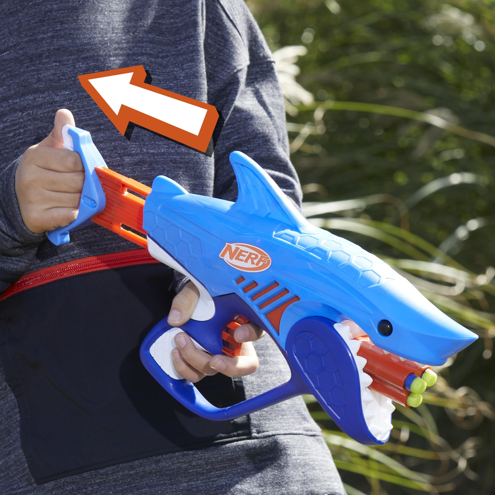 NERF Junior Wild Sharkfire Dart Blaster Toy - Easy to Play with 8 Nerf Elite Darts - Fun Outdoor Shark-Themed Blaster for Kids Ages 6+ - Perfect for Backyard Battles, Birthday Parties & Summer Playtime