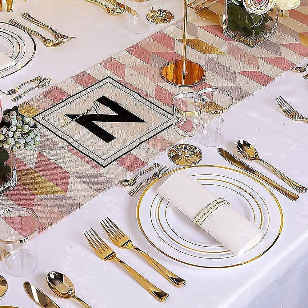 Premium Gold Plastic Plates & Silverware Set - 7.5inch & 10.25inch Nervure 100CPS Plates with 300CPS Gold Plastic Cutlery - Elegant Disposable Tableware for Parties, Weddings, and Special Events