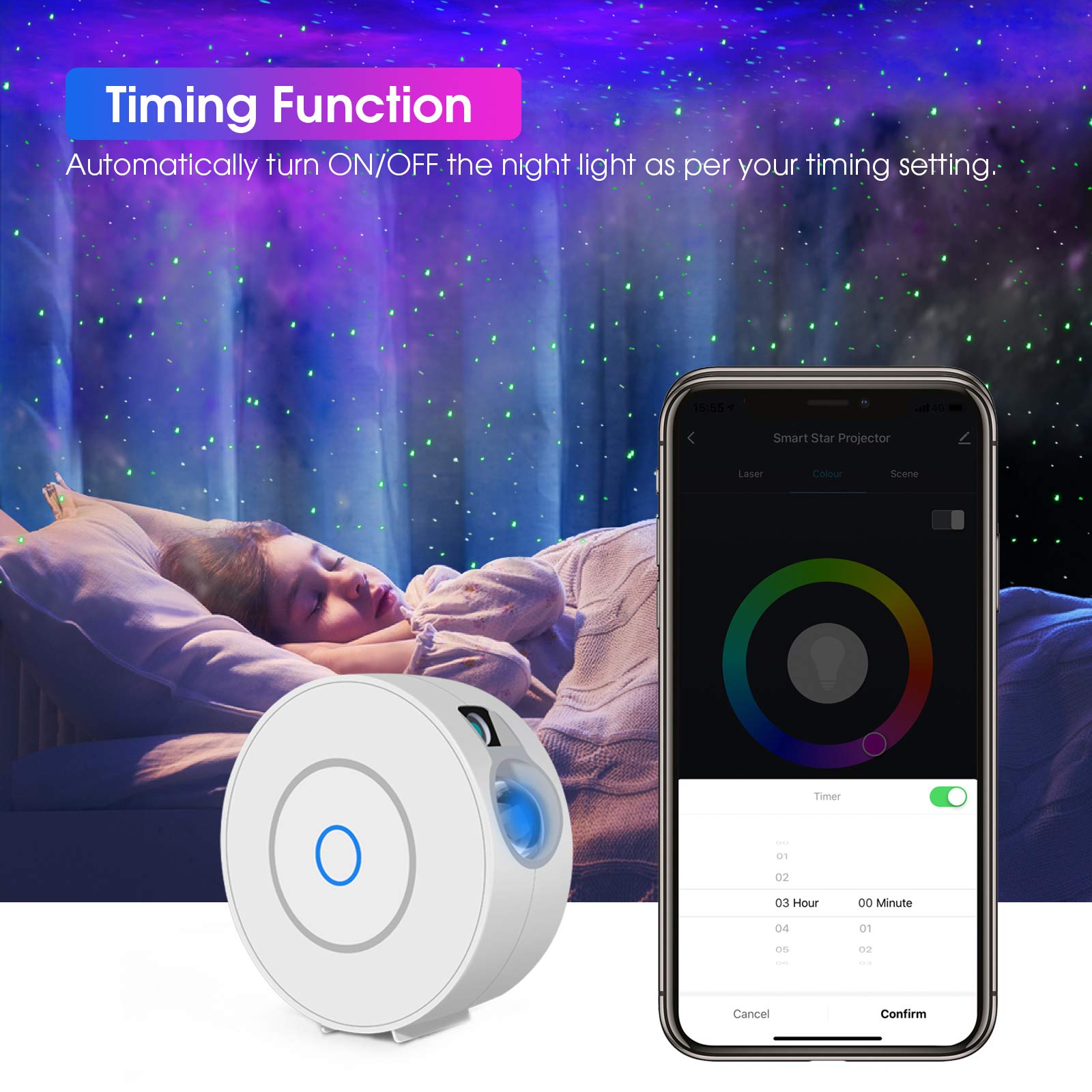 Smart WiFi Galaxy Projector with APP Control, Timer & Alexa Voice - Nebula Cloud Night Light for Bedroom, Kids Room, Party Decor & Relaxation | Creates Stunning Starry Sky Effects for Meditation, Sleep Aid & Romantic Ambiance