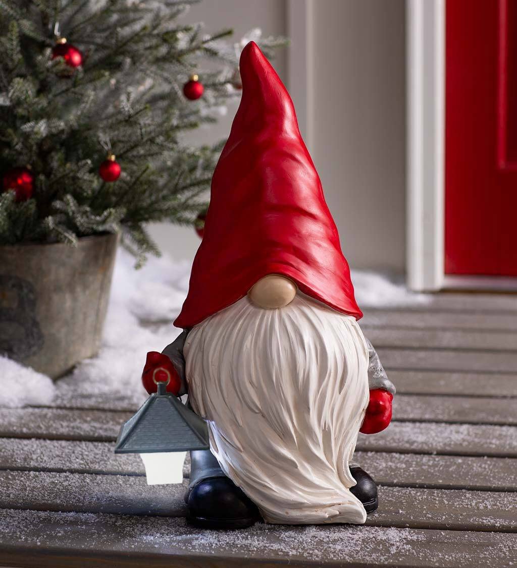 Solar-Powered Christmas Garden Gnome Statue - Outdoor & Indoor Holiday Decor with LED Lantern, Durable Resin Yard Art for Patio, Lawn, Porch | Perfect for Xmas Home Decoration, Gift & Festive Seasonal Display