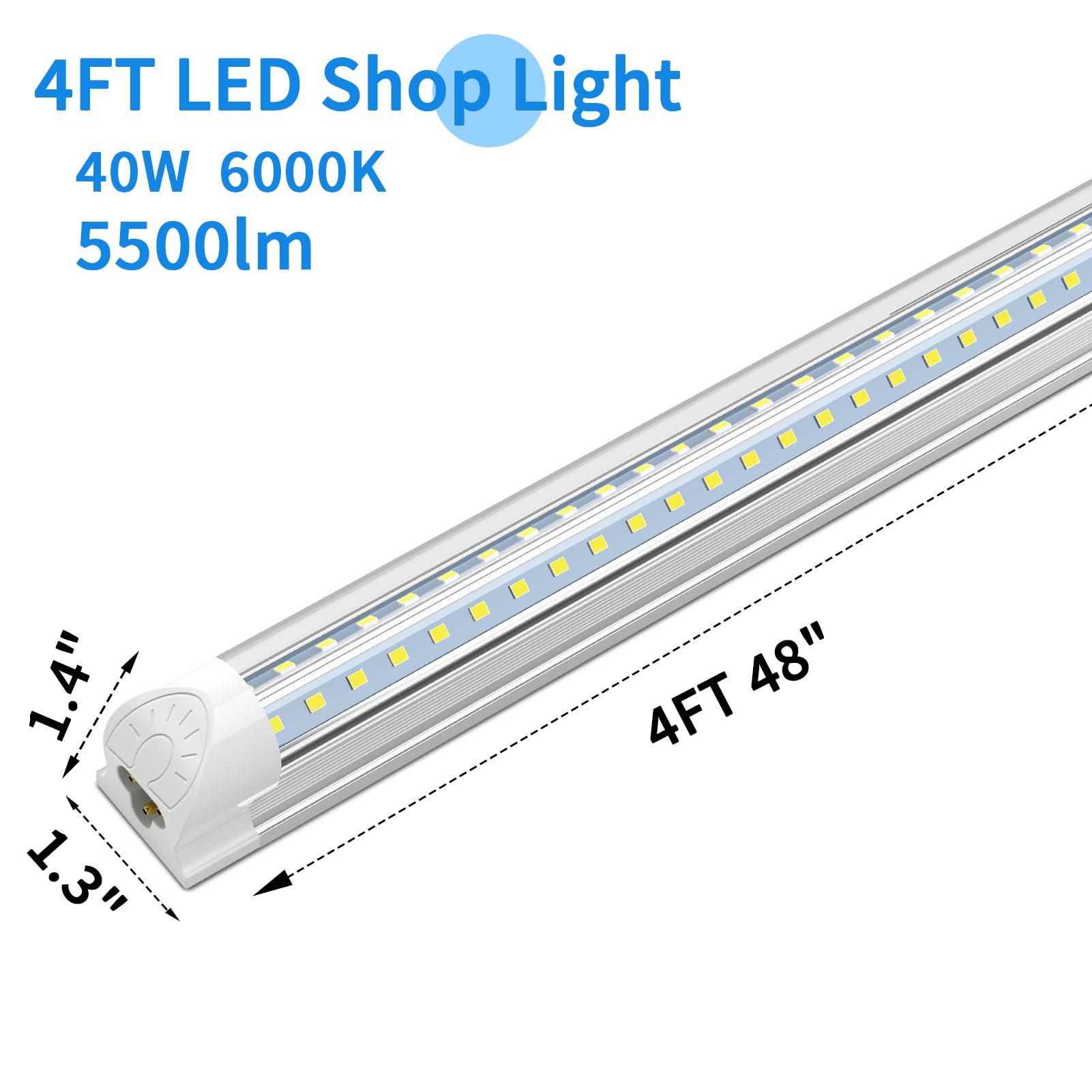 SHOPLED 4FT LED Shop Light - 40W 5500LM 6000K Cool White Linkable T8 LED Ceiling Fixture - V Shape LED Tube Light for Garage, Warehouse & Workshop - Plug and Play Energy Saving Lights (12 Pack)