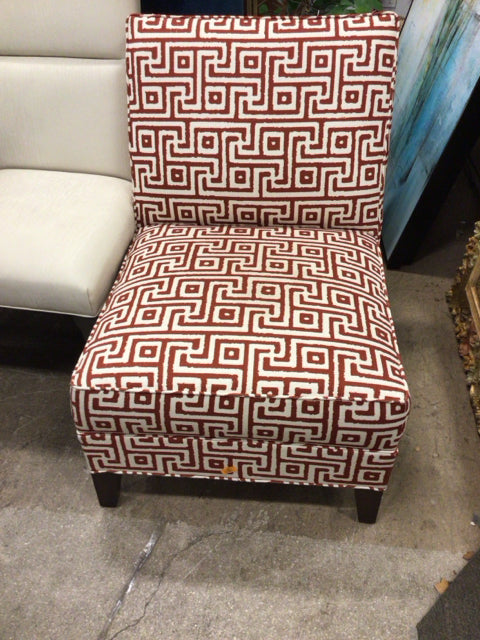 Red & White Geometric Pattern Slipper Chair - Modern Accent Chair for Living Room, Bedroom & Office - Comfortable Small Space Seating for Home Decor