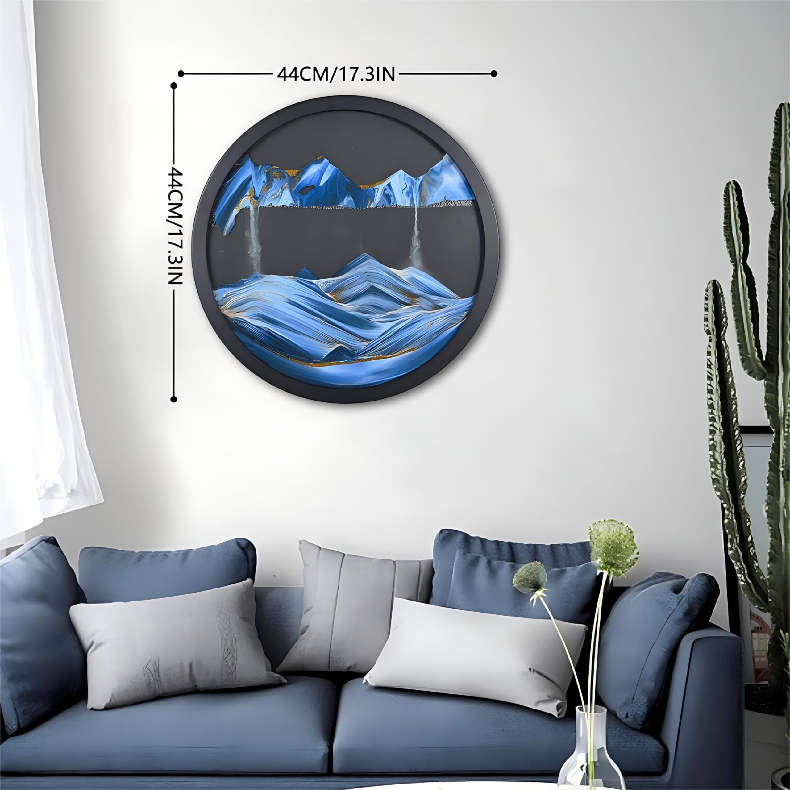 BBYYT 23.6'' Moving Sand Wall Art - Rotating Sandscape Sculpture for Home & Office Decor | Blue-Black Background Deep Sea Design | Stress Relief Wall Decor for Living Room, Bedroom & Workspace