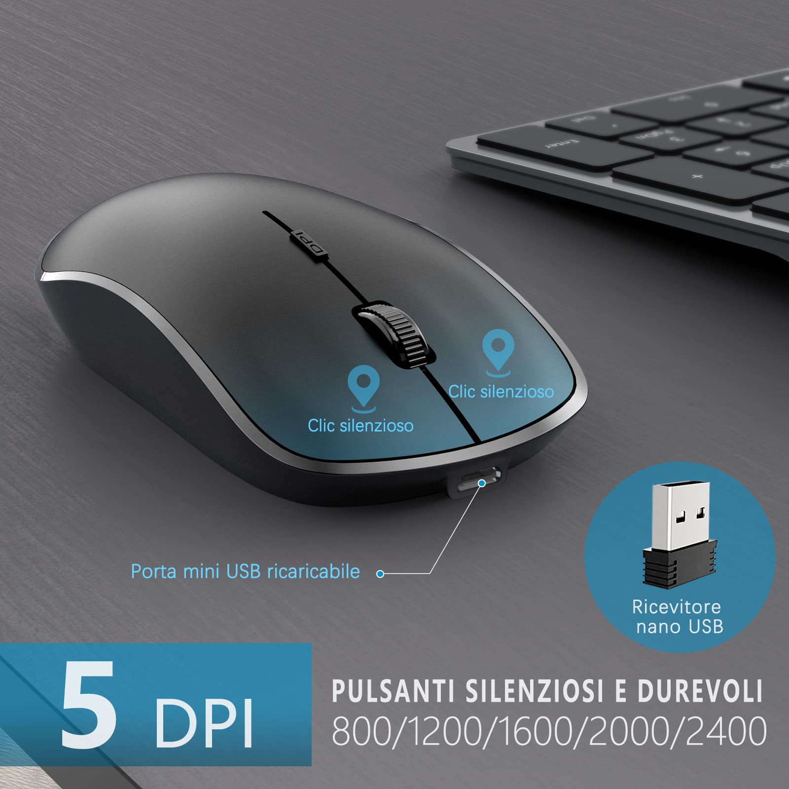 JOYACCESS Wireless Keyboard and Mouse Combo, Full-Size Compact 2.4GHz Wireless Keyboard with Rechargeable Battery & Ergonomic Silent Mouse for PC, Laptop, Office, Home - Grey Black | Perfect for Work, Gaming & Everyday Computing