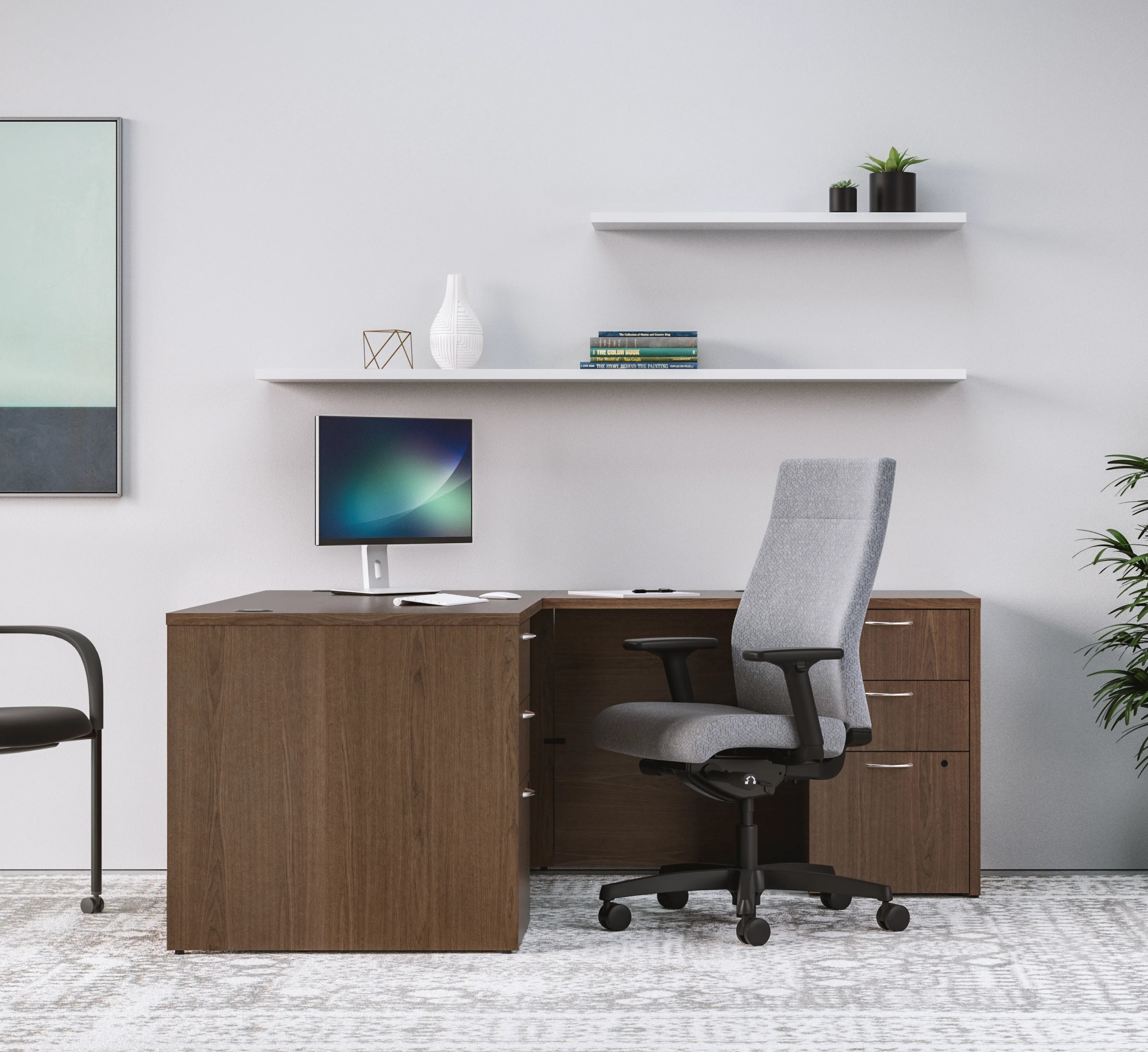 HON Ignition Upholstered Mid Back Office Chair - Ergonomic Mesh Task Chair with Adjustable Lumbar Support for Home & Office Workspace - Perfect for Long Hours of Computer Work and Video Conferencing
