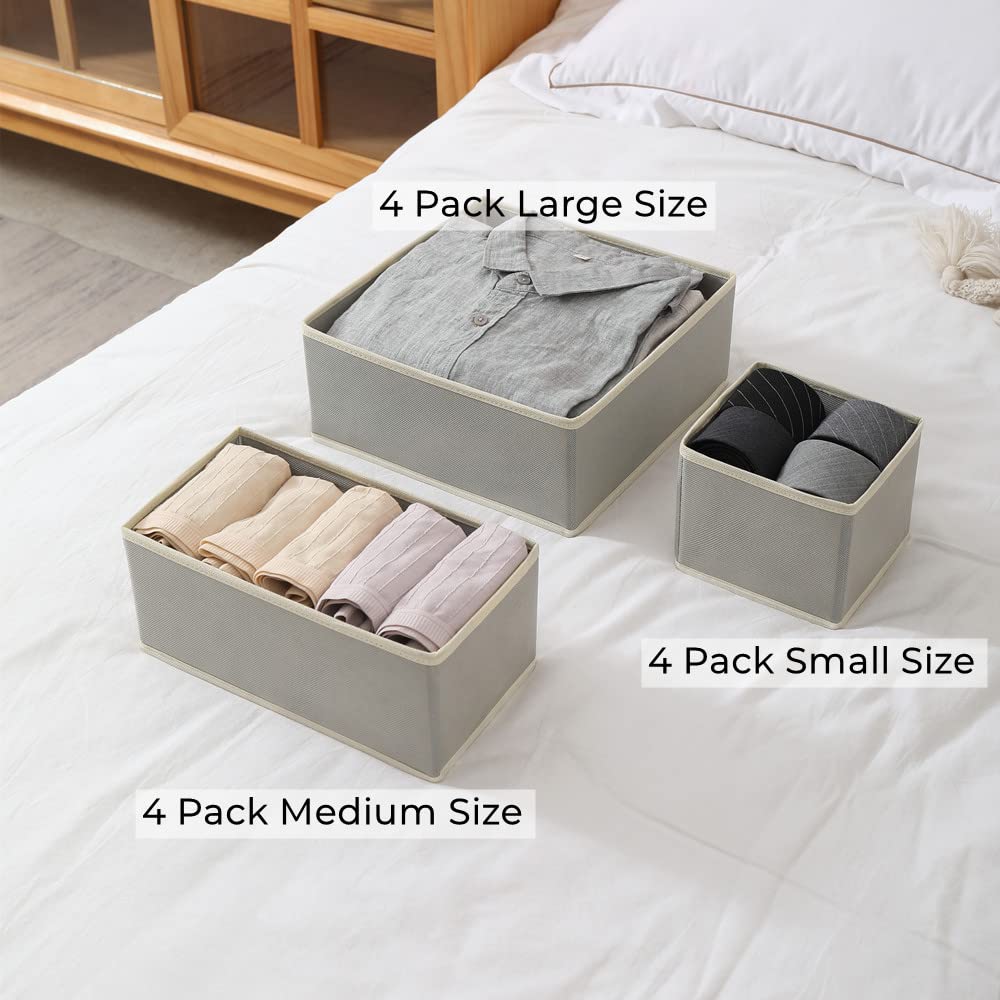 12 Pack Foldable Cloth Drawer Organizers - Storage Bins for Underwear, Socks, Bras, Baby Clothes & Towels | Space-Saving Drawer Dividers for Bedroom, Nursery & Closet Organization (Perfect for Folded Clothes & Accessories)