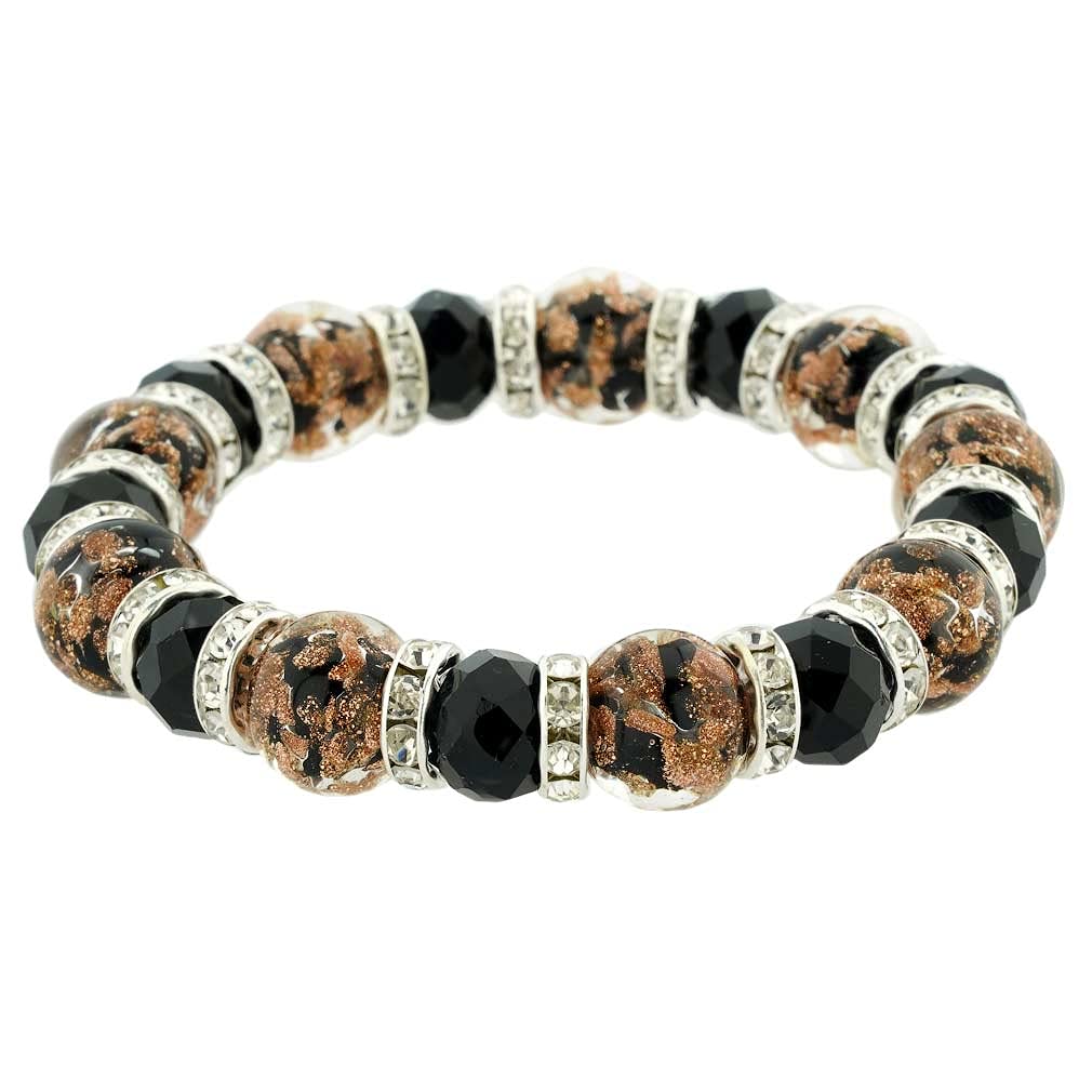 Venetian Murano Glass Symphony Stretch Bracelet in Black - Elegant Italian Jewelry for Women, Perfect for Parties, Weddings & Special Occasions