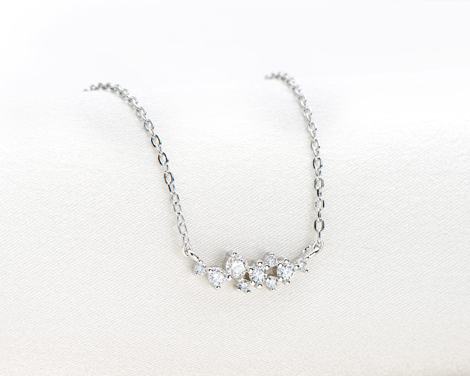 Moissanite Necklace for Women - Sterling Silver Cluster D Color VVS1 Round Cut Pendant, Dainty Layering Choker Jewelry (16-18 Inch) | 925 Silver 18K White Gold Plated | Perfect Birthday & Christmas Gifts for Her | Ideal for Weddings, Anniversaries & Everyday Elegance