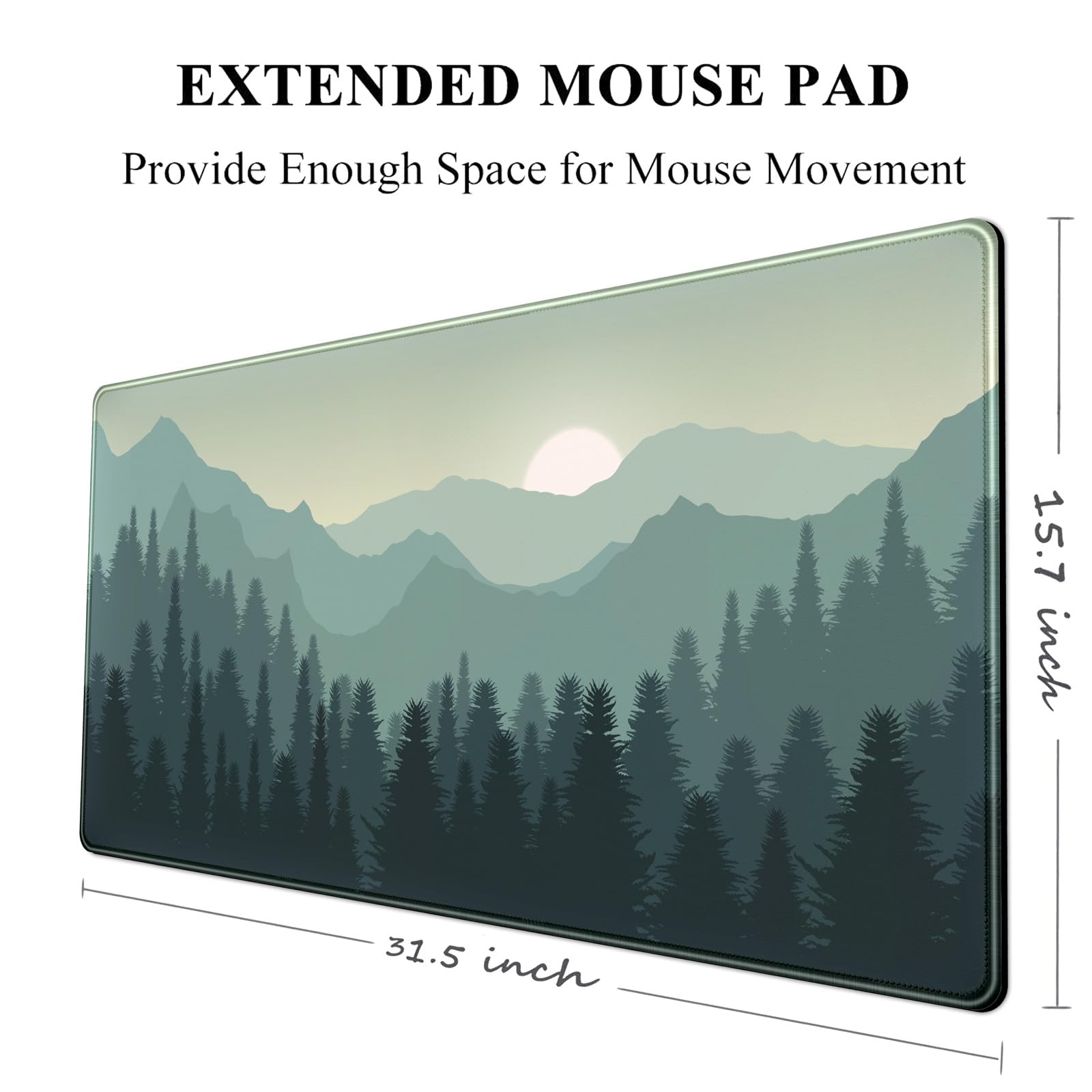XXL Forest Green Gaming Mouse Pad - 31.5x15.7 Inch Extended Desk Mat with Sunset Mountains Landscape for Keyboard & Computer | Perfect for Office, Gaming & Home Workspace