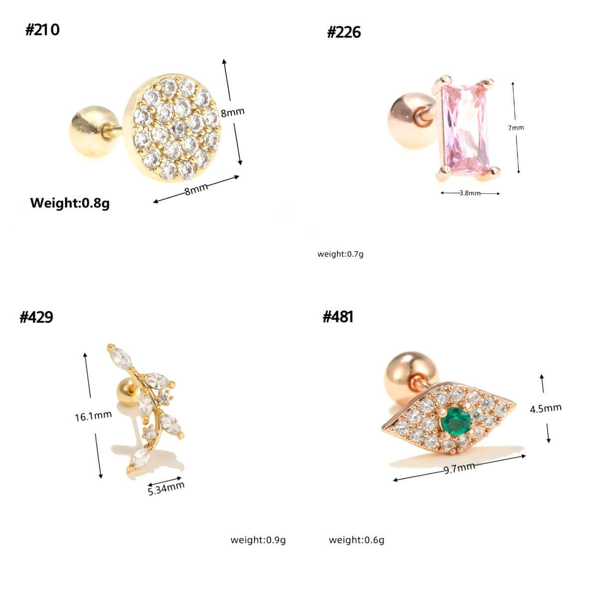 20G Cute Animal Helix Rose Gold Daith Stud Earrings for Women | Cartilage Piercing Jewelry | Perfect for Everyday Wear & Gifts | EGD0558