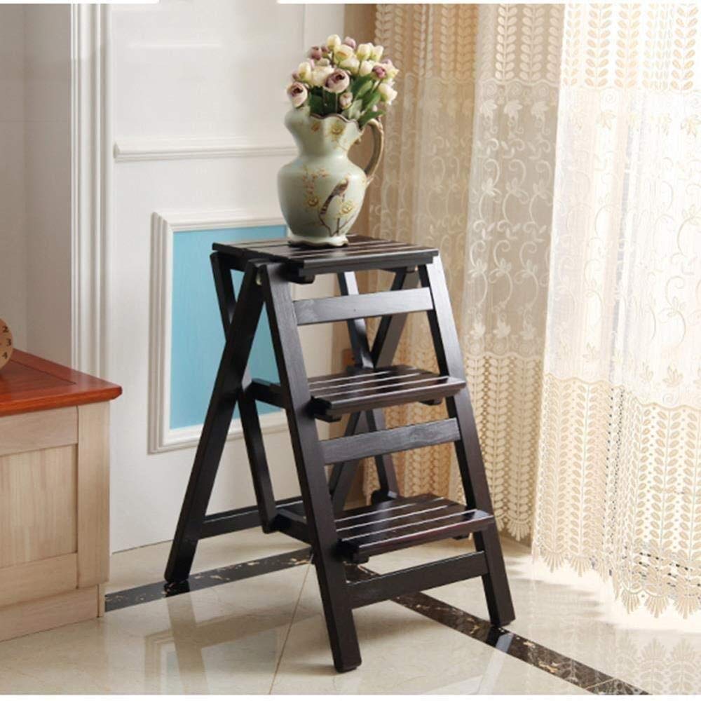 Solid Wood Folding Step Stool Ladder - 4 Step Indoor Climbing Stool for Home, Kitchen, Bathroom | Multi-Functional Compact Step Stool for Adults & Kids | Perfect for Reaching High Shelves, Changing Light Bulbs, Home Organization