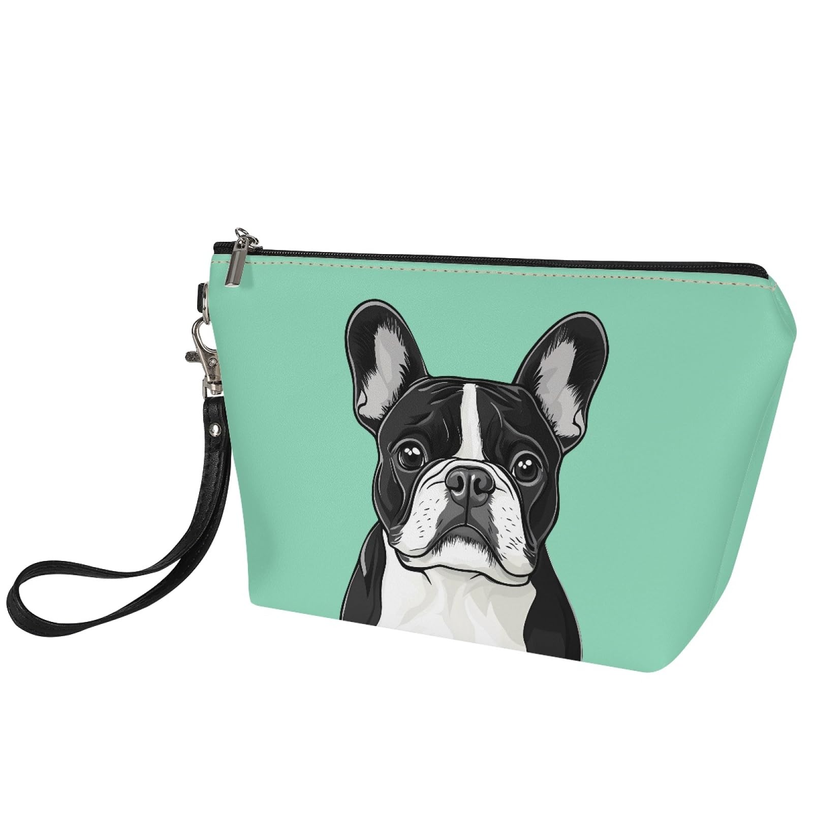 Boston Terrier Makeup Bag PU Leather Cosmetic Case with Strap - Travel & Gym Essentials