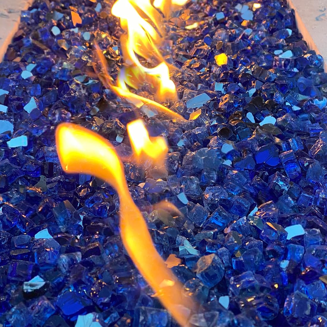 Premium 1/2 Inch Reflective Fire Glass Rocks for Propane Fire Pits - 5 lbs Cobalt Blue Fireplace Gems for Outdoor Fire Tables, Patio Heaters & Landscaping - Perfect for Backyard Gatherings, Poolside Relaxation & Cozy Evenings