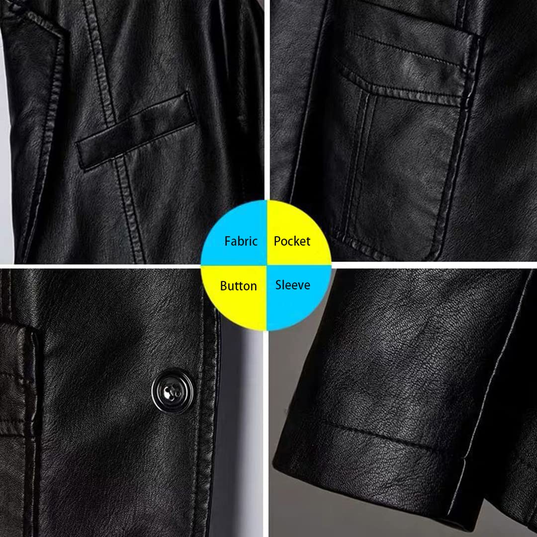 Men's Black Faux Leather Blazer Slim Fit - Business Casual Jacket for Office, Dinner & Night Out - Size XL - Stylish Vegan Leather Coat for Men