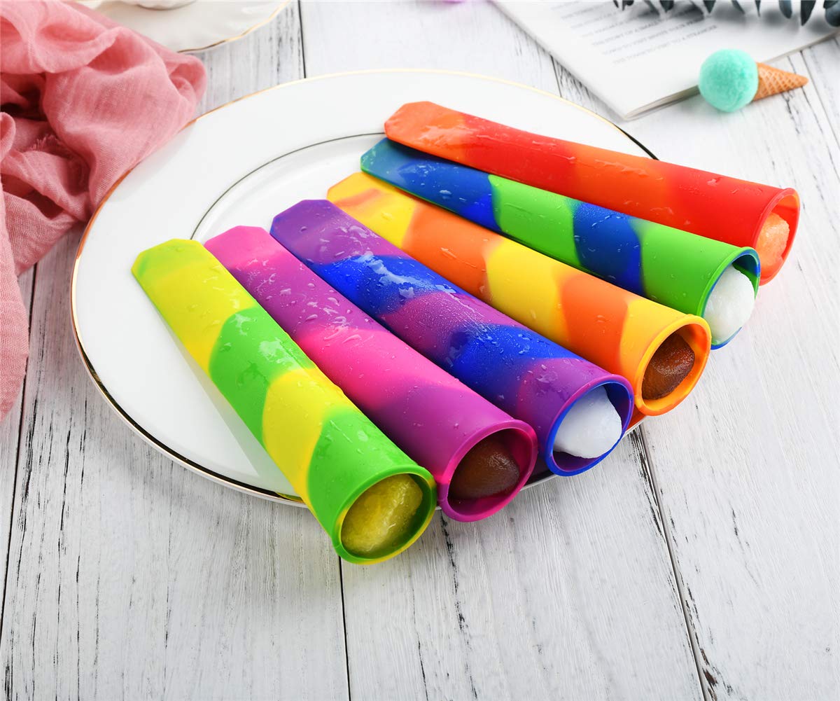 Best Silicone Ice Pop Molds Set of 6 - Reusable Popsicle Maker with Mixed Colors for Homemade Frozen Treats - Perfect for Summer Parties, Kids Snacks & Healthy Desserts