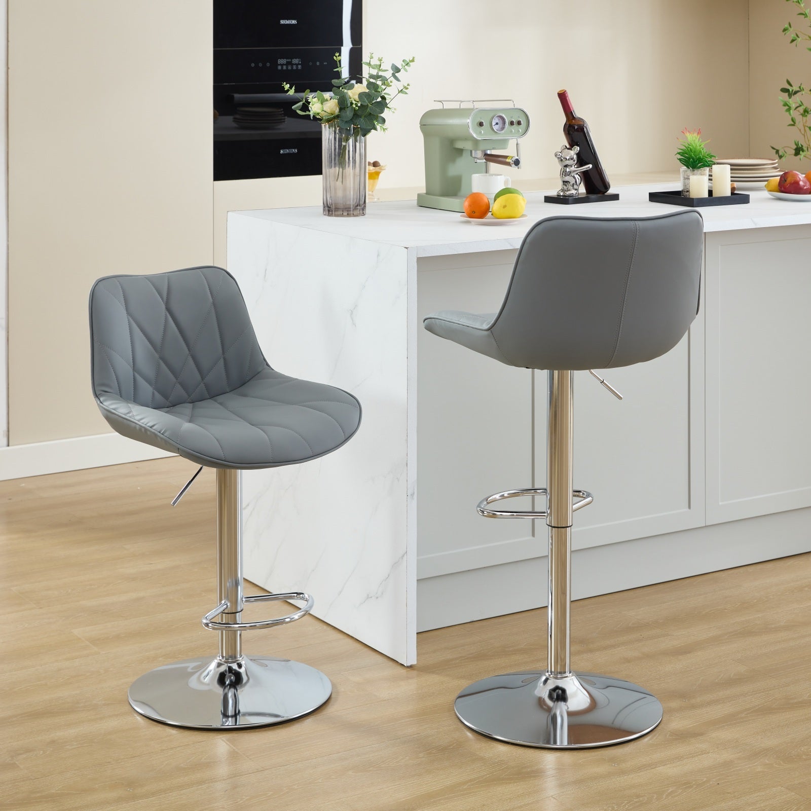 **Adjustable Swivel Counter Height Bar Stools with Back - Set of 2, Gray - Perfect for Kitchen Island, Breakfast Bar & Dining Room**