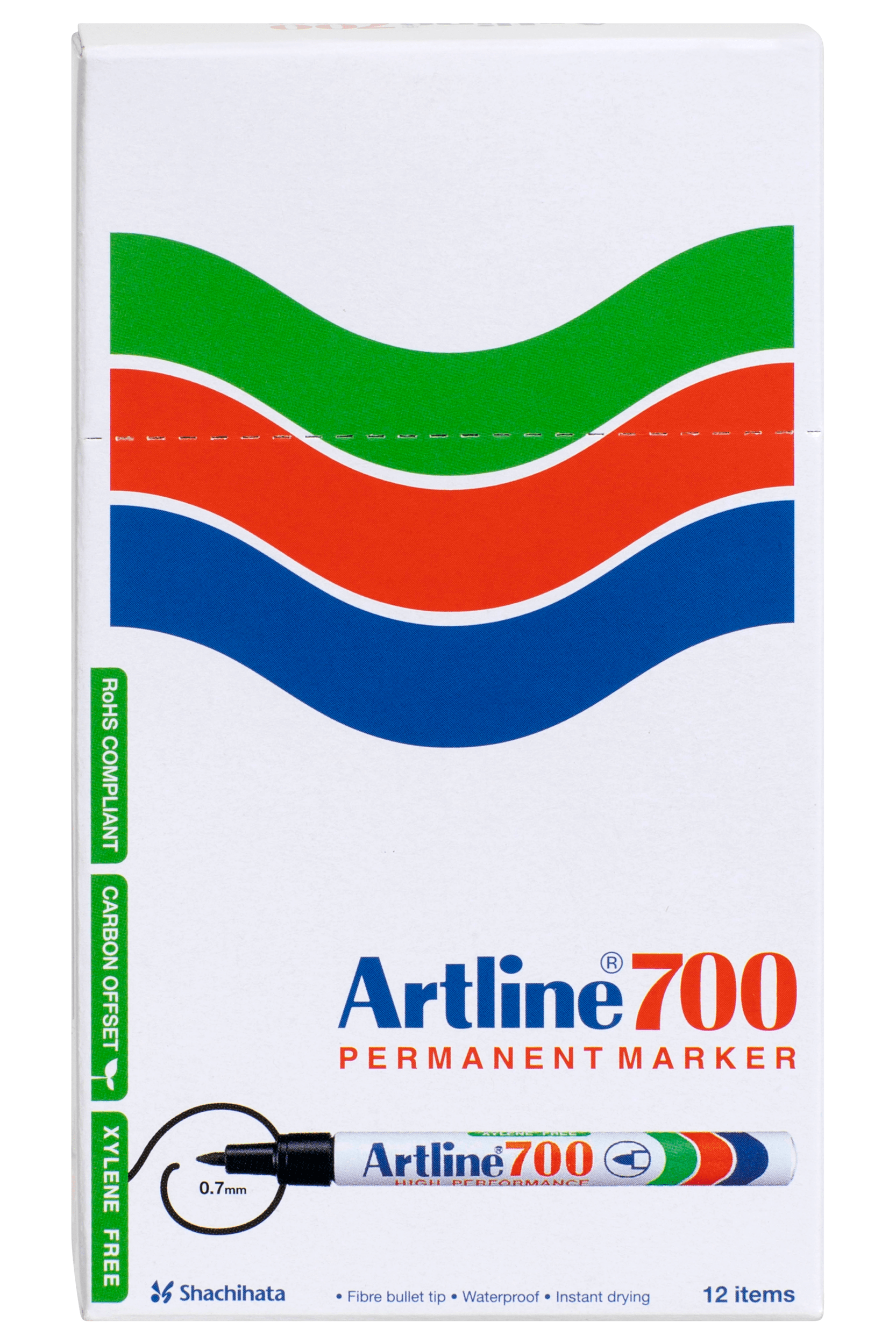 Artline 700 Permanent Markers - Fine Tip Green (Pack of 12) - Ideal for Office, School & Home Use - Waterproof & Fade-Resistant Ink for Long-Lasting Writing