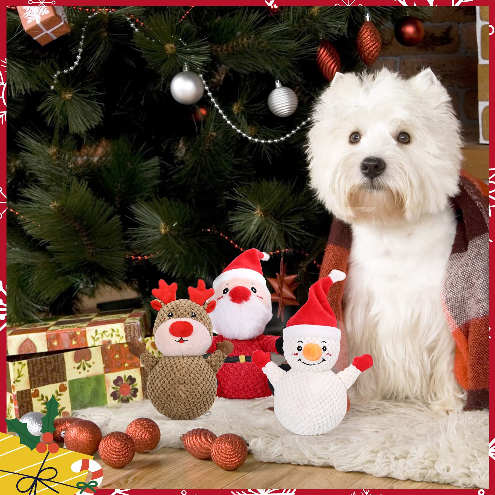 Christmas Plush Dog Squeaky Toys - Durable Chew-Resistant Deer Puppy Toys for Small & Medium Dogs | Interactive Training Toy with Cute Soft Design | Perfect Holiday Gift for Pets | Great for Playtime, Training & Christmas Decor
