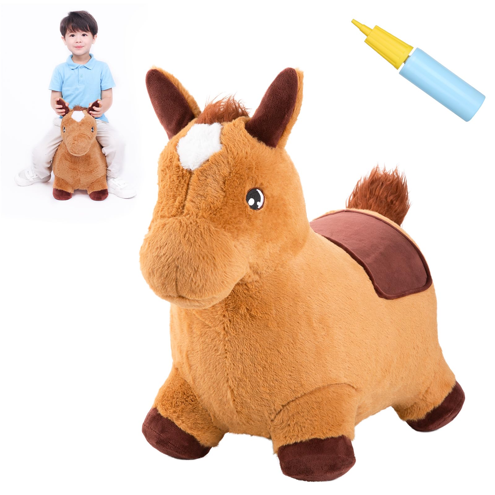 Inflatable Bouncy Horse Toy for Toddlers - Ultra Thick Plush Ride-on Hopper for Kids Ages 2-4 | Indoor/Outdoor Bouncing Animal Toy | Perfect Birthday Gift for Boys & Girls | Great for Playrooms, Backyards and Birthday Parties